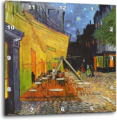 3dRose dpp_155653_3 Café Terraza por la noche por Vincent Van Gogh-1888-Restaurante Pintura callejera francesa-Cafetería-Reloj de pared, 15 x 15