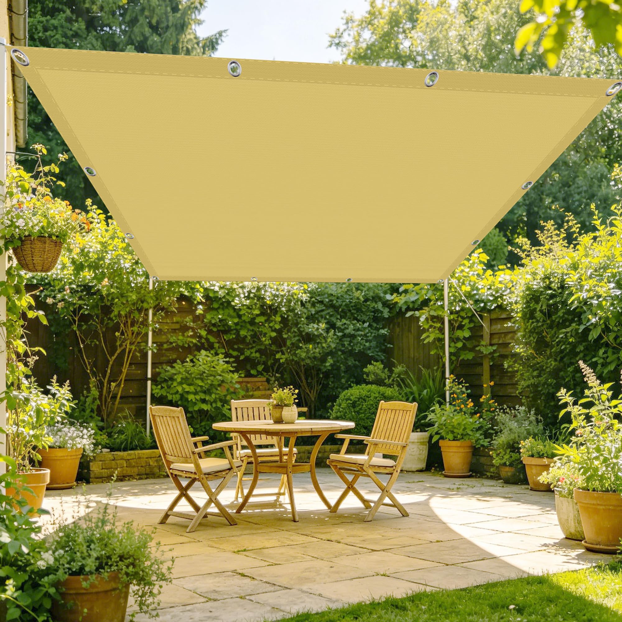 Voile d'ombrage étanche 2.4x2.4 m jaune sable pour terrasse