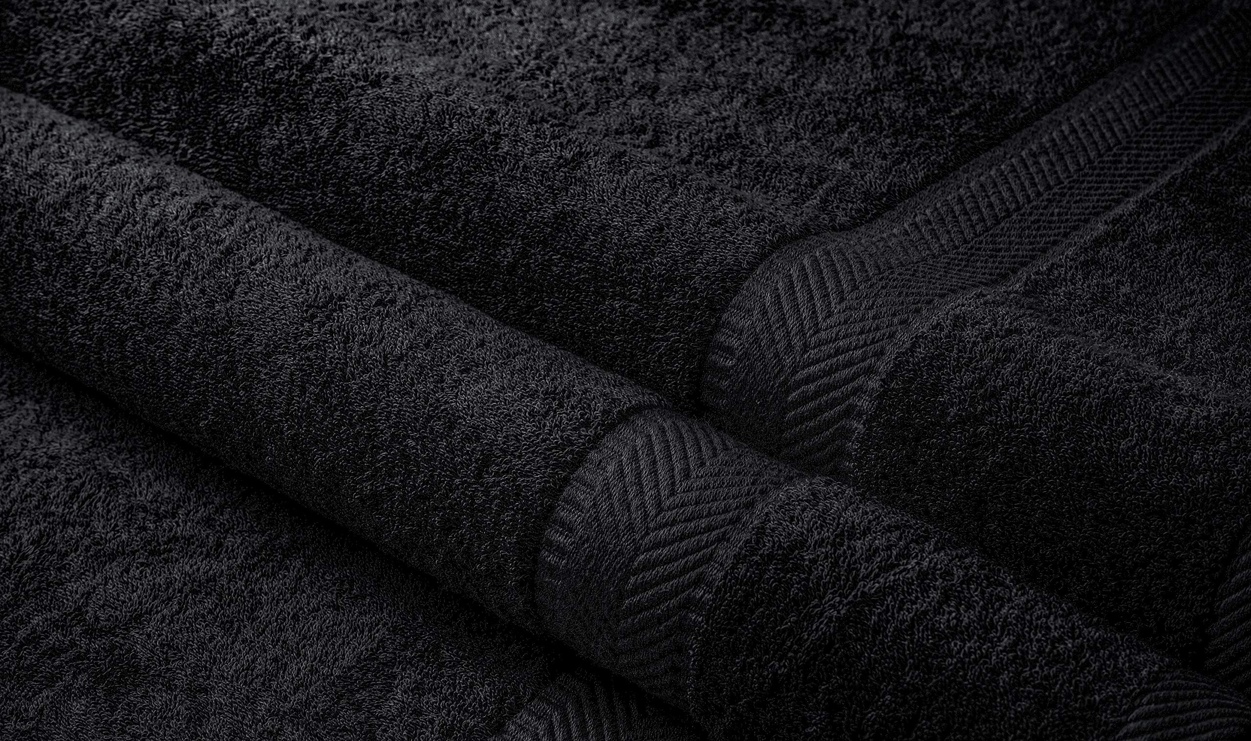 BY LORA Toalla de baño de rizo de algodón suave y absorbente para baño, ducha, color negro, juego de 4