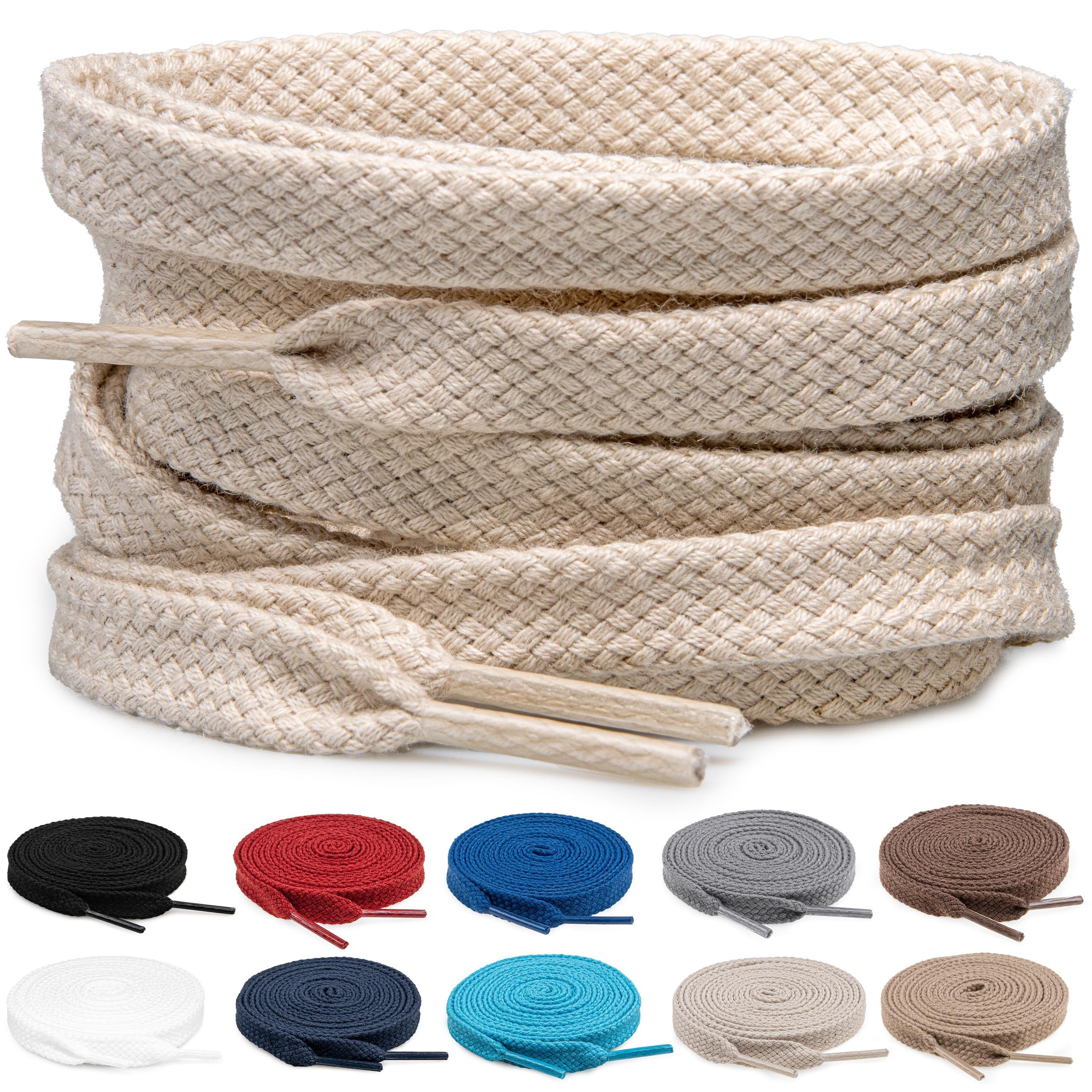TULMERO 2 Paare Schnürsenkel Beige 100% Baumwolle - Sneaker Schnuersenkel Flach, 8 mm Breite Flat Sneaker Shoelace, Ersatz Schuhbänder für Turnschuhe Länge 150 cm