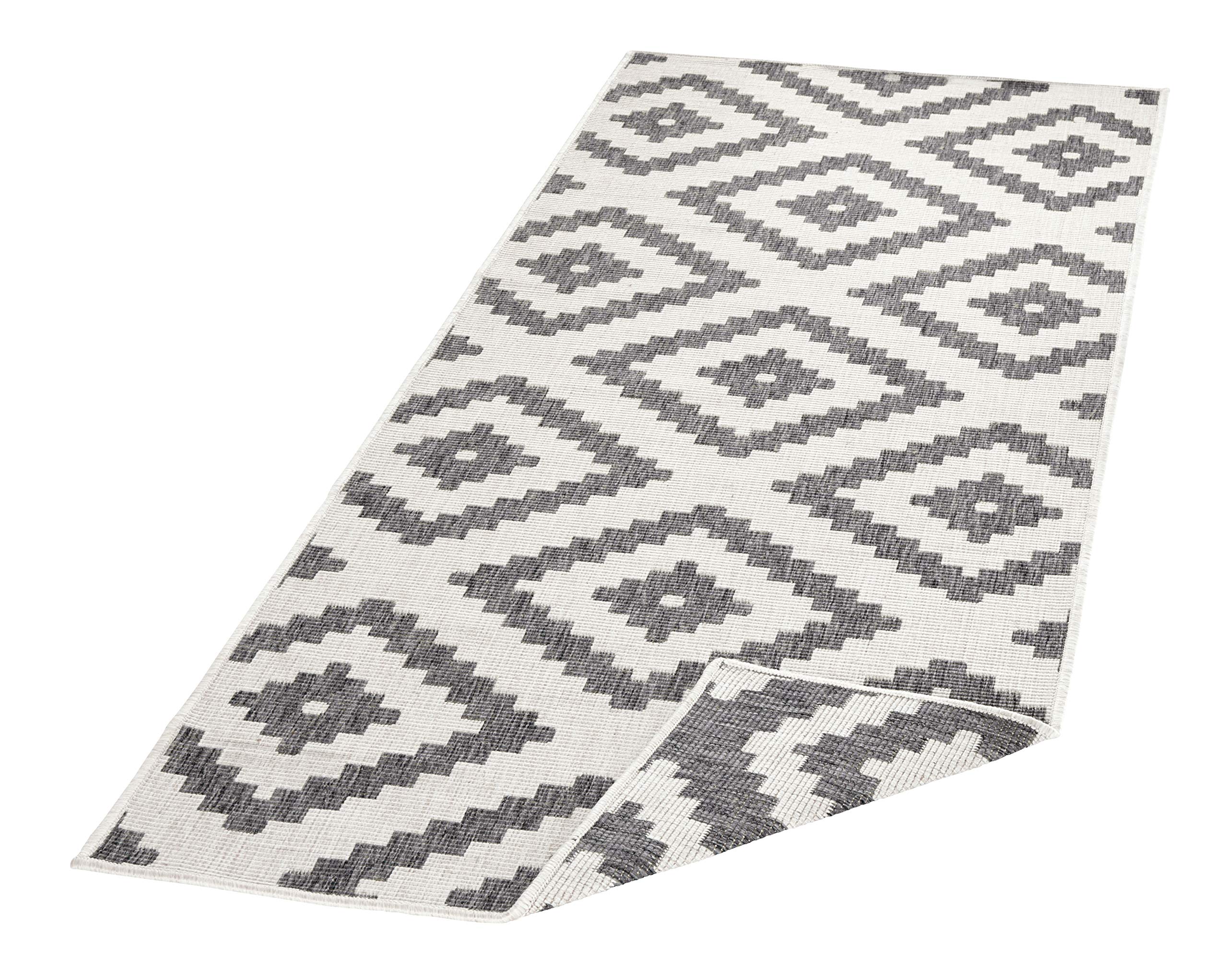 NORTHRUGS Tapis d'extérieur réversible Malte résistant aux intempéries - Motif géométrique Moderne - pour Balcon, terrasse, Jardin, Jardin d'hiver, Salon - en polypropylène imperméable - Gris/crème -