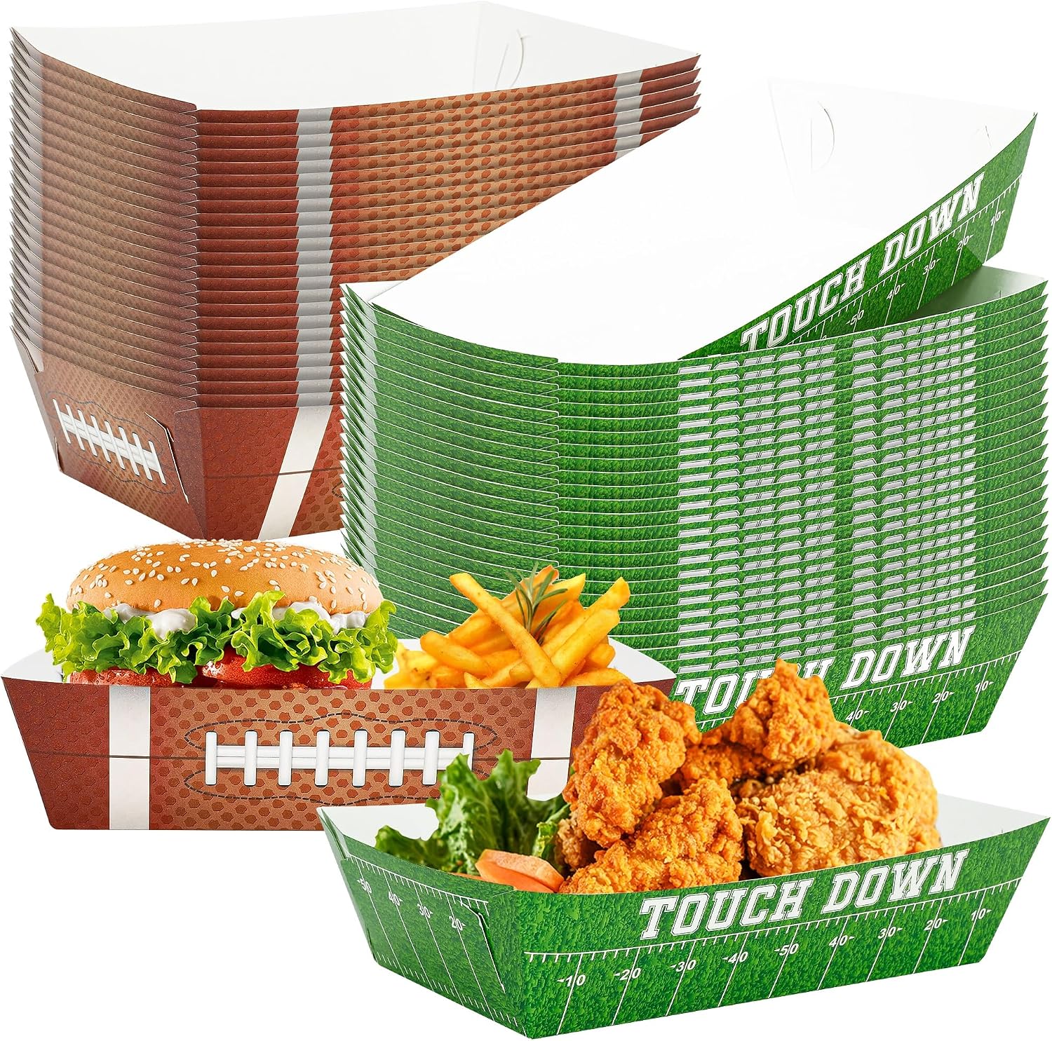 Helimoto 50PCS Football Party Decorations, Football Paper Snack Tray, Large Disposable Food Tray, Party Snacks Serving Trays for Taco Fries Hot Dog Supplies Favors Table Decor