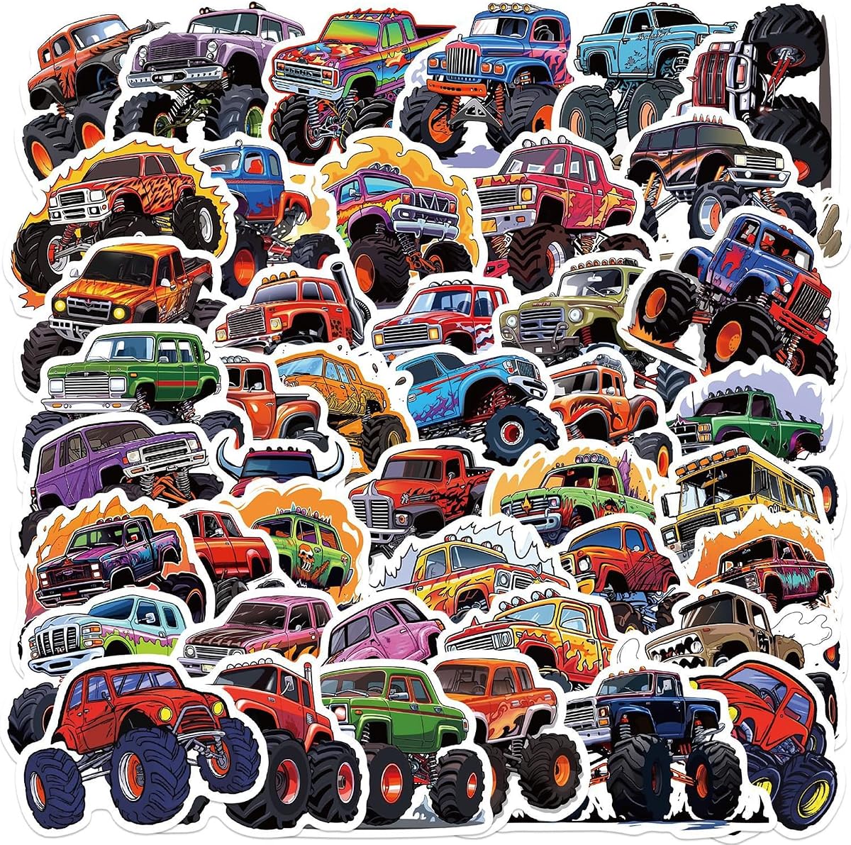 50PCS Monster Truck Stickers, Truck Car Stickers for Kids, Cool Car Stickers Waterproof for Water Bottles Skateboard Car Bike Phone Case Laptop Suitcase, Monster Truck Gifts for Girls Boys Party