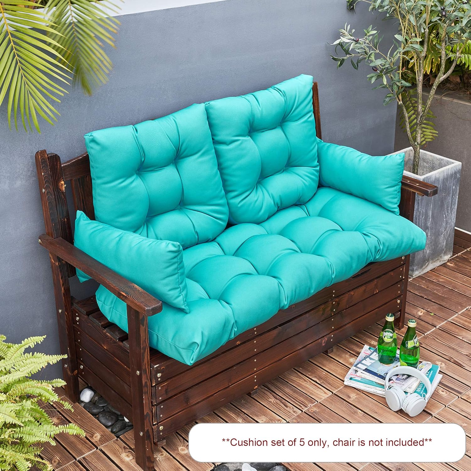 ARTPLAN All Weather Chair Outdoor Cushions Settee Loveseat Bench Cushions Set of 5 Wicker Tufted Pillow for Patio Outdoor Furniture : Patio, Lawn & Garden