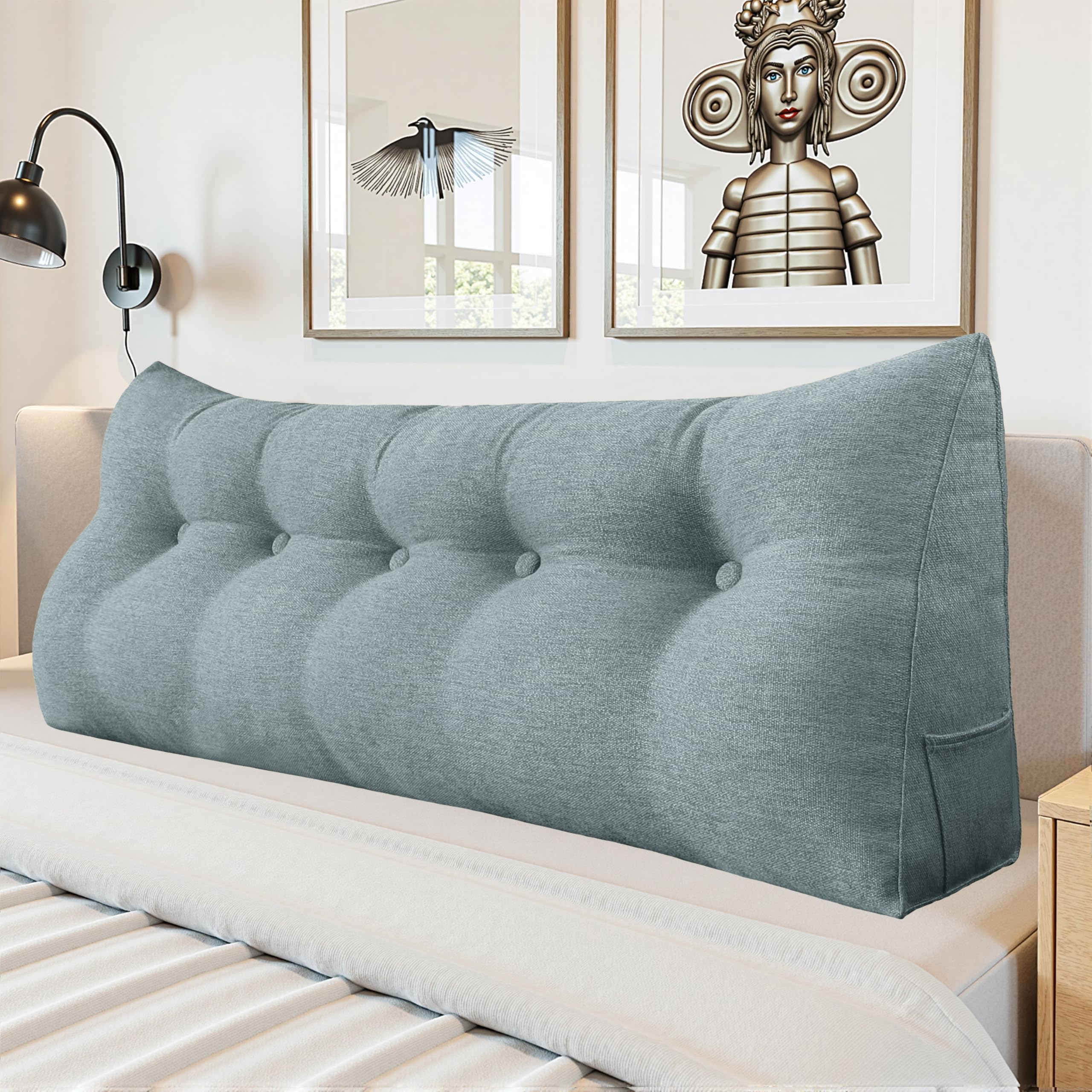 LELEFIDO Headboard Wedge Pillow - Triangular Headboard Pillow Bed Rest Wedge Pillow for Sitting in Bed - Backrest Positioning Support Reading Pillow