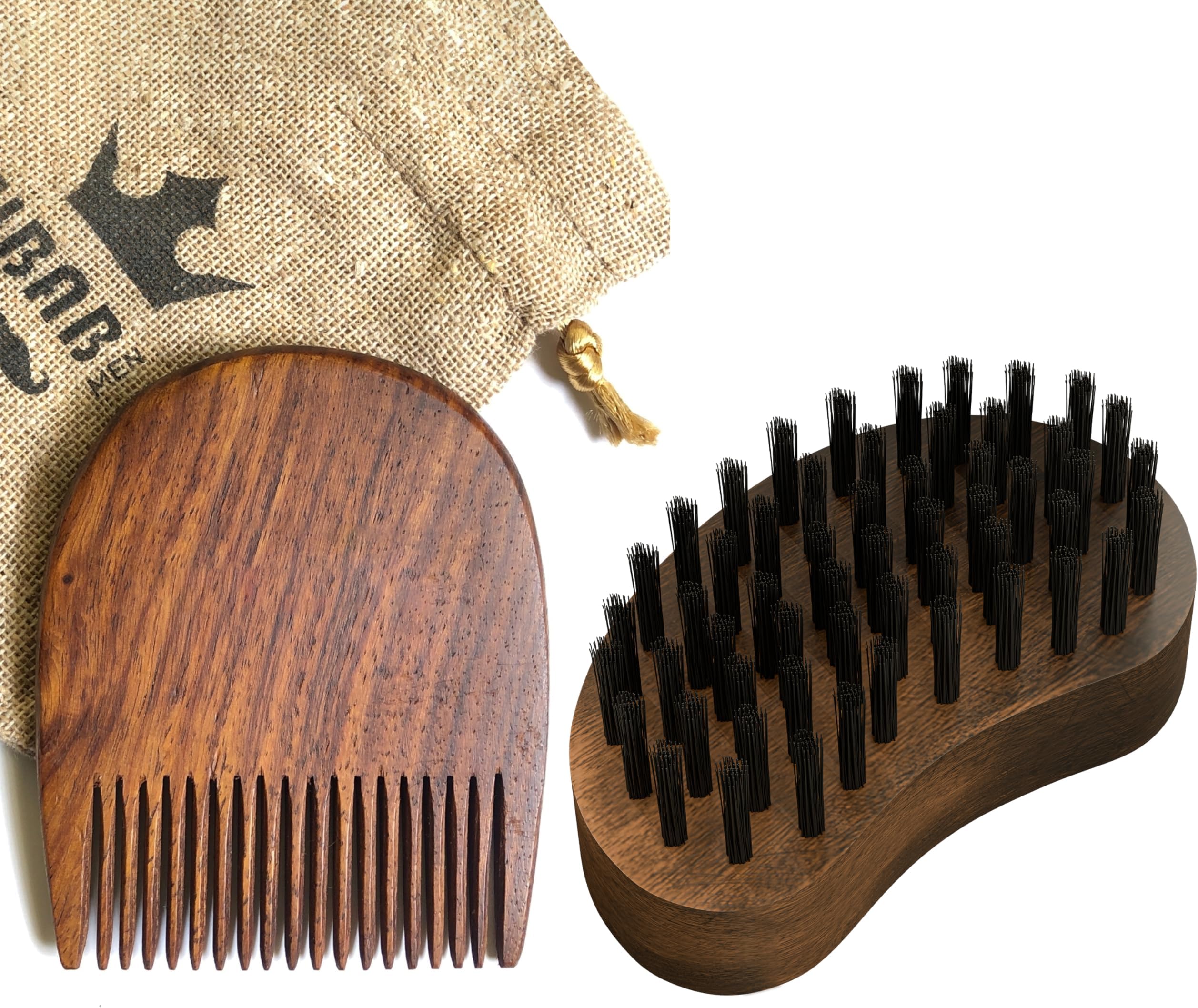 RUBAB MEN Premium Beard Brush & Beard Comb Combo Grooming Kit for Men | Nylon Bristles Beard Brush & Styling Wooden Beard Comb | Comes with Cool Carry Pouch