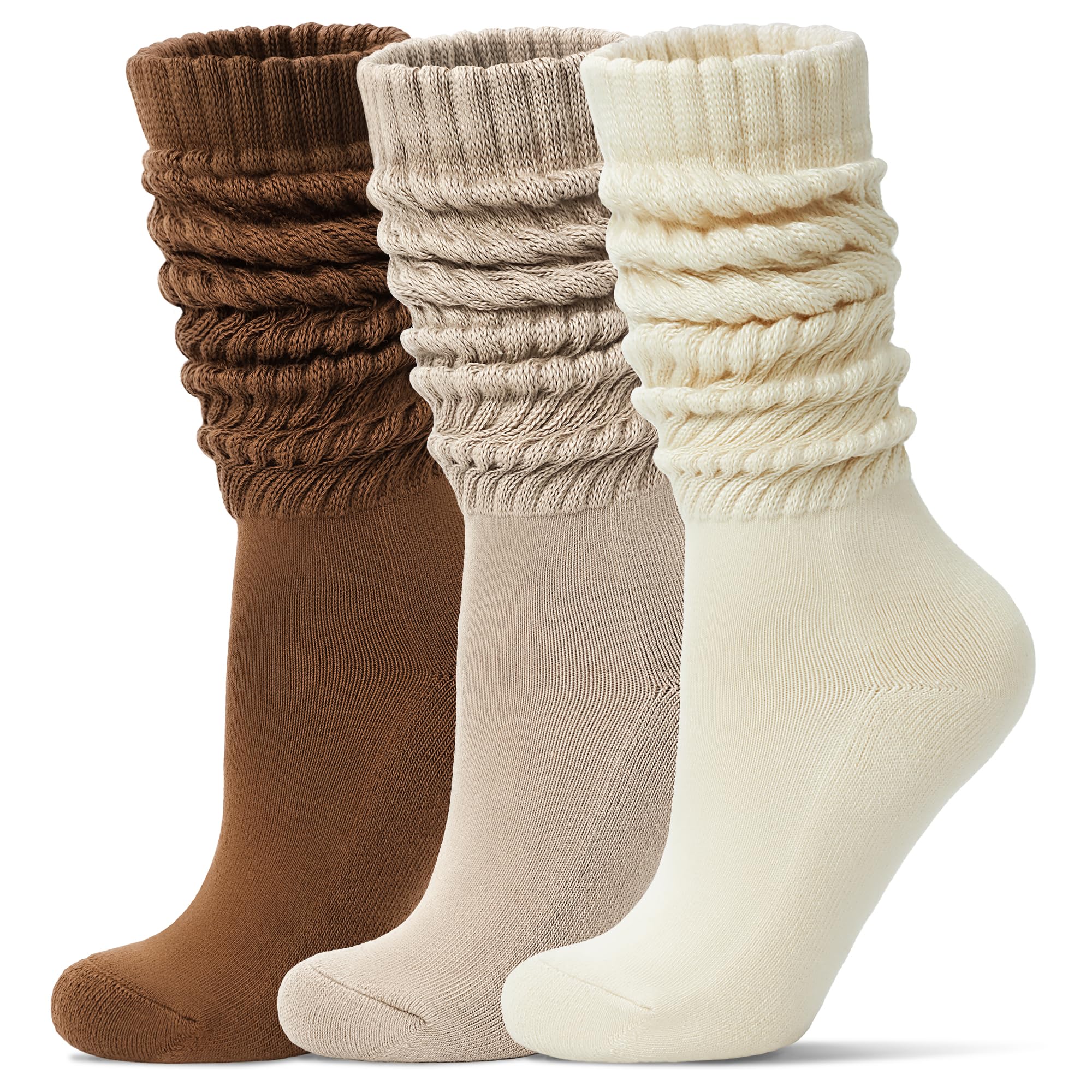 Womens Slouch Socks Long Boot Scrunch Sock Soft Cotton Knit Cozy Socks 3 Pairs