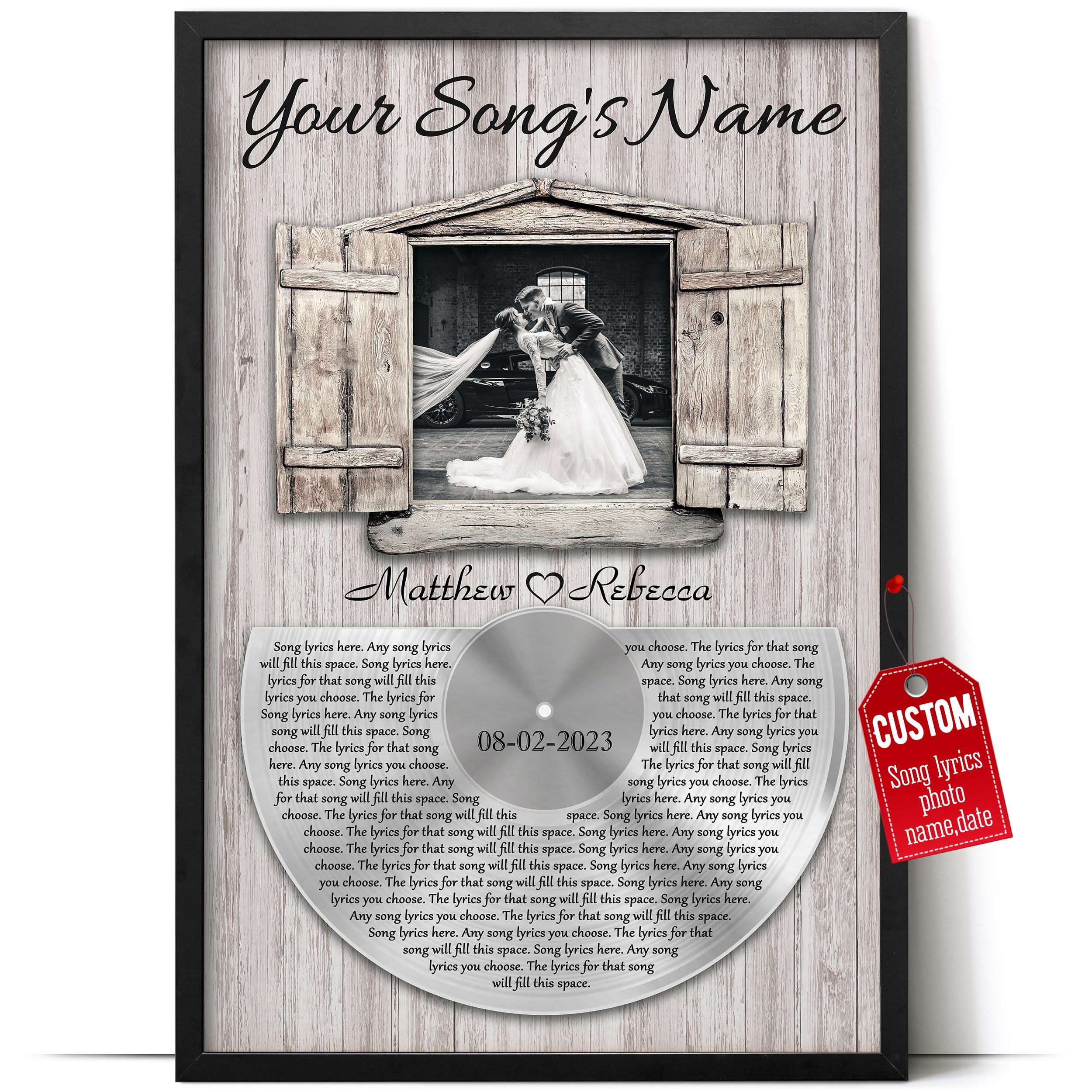 H-DEWALL Personalized Wedding Song Lyrics Poster Unique Gift For Your Wife Customize With Your Own Photo Names And Date Unframed Ideal Anniversary Present For Husband Sentimental Art Pictures For Wall