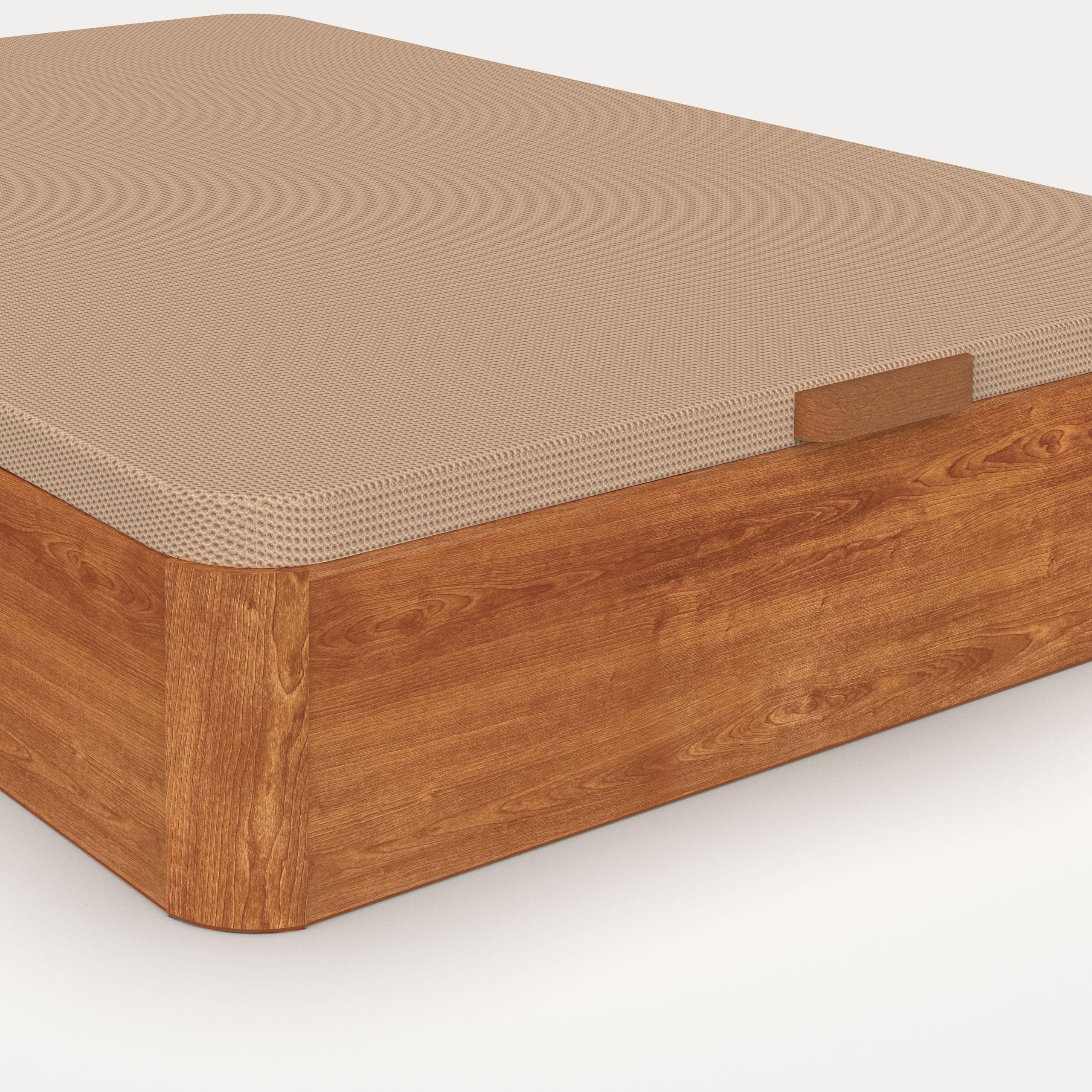 Canapé de Madera Abatible Gran Capacidad · Gran Capacidad; Cajón Madera; Cajón Cerezo; Tapa Crudo; Tejido 3D Transpirable · 140x200cm