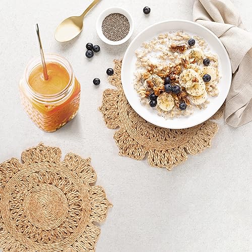 Miniatura 5 de Juego de 4 manteles individuales 100 % yute de granja, reversibles, naturales, de 13 x 13 pulgadas, para boda, hechos a mano por expertos artesanos,