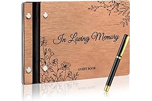 Wood Funeral Guest Book Set with Pen 8 x 6 Inches -...