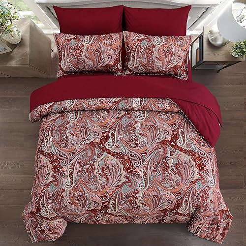 Miniatura 3 de DJY Juego de edredón de cachemira rojo, tamaño King, 7 piezas en una bolsa, juego de edredón reversible de microfibra suave y ligera para todas las