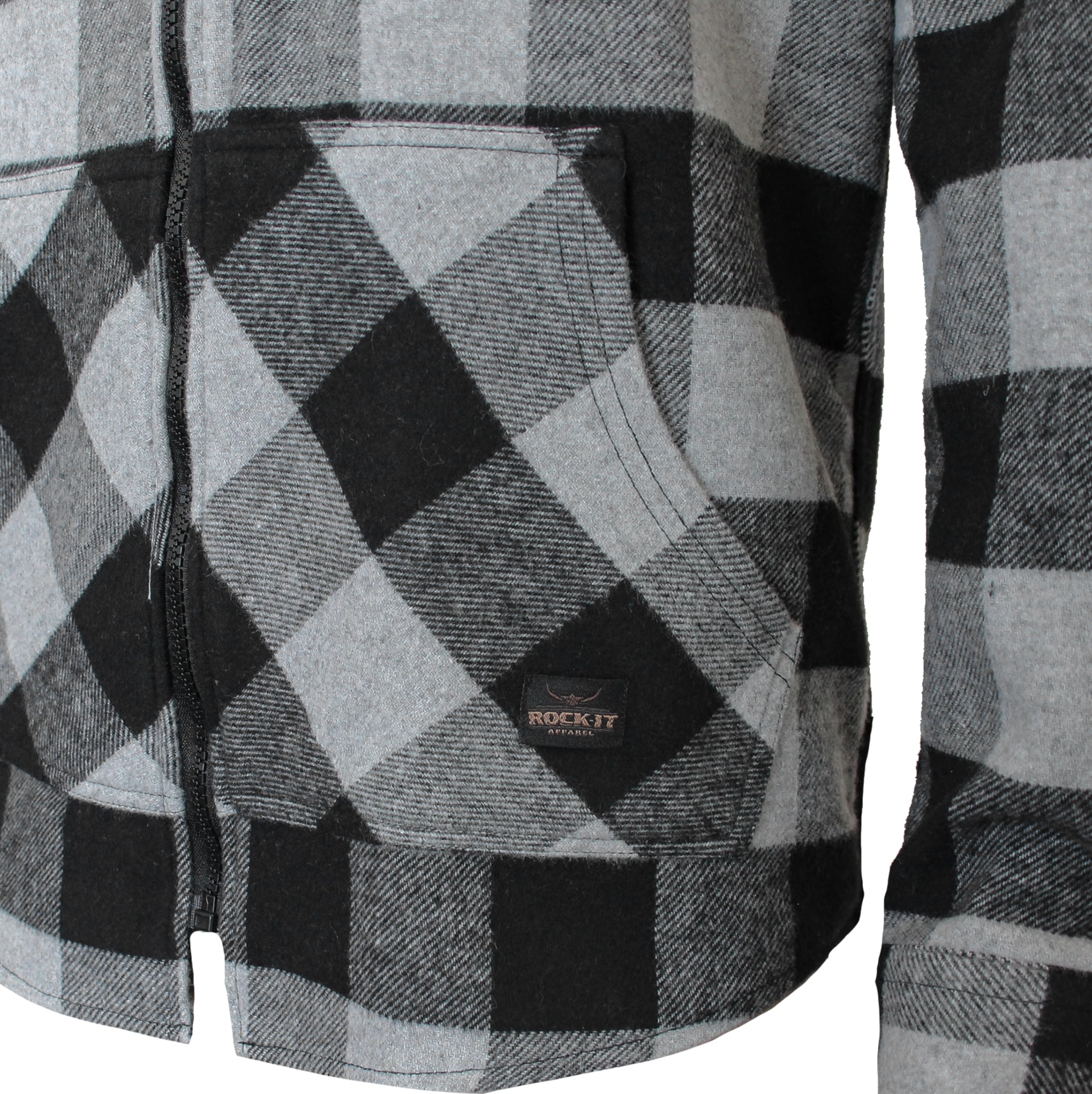 ROCK-IT Apparel Hombre Camisa de Franela de Manga Larga a Cuadros con Capucha I Camisa de Leñador con Bolsillo Delantero y Cremallera [Tallas S-5XL]