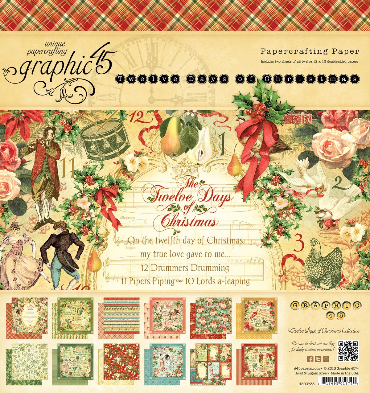 Graphic 45 12 Days of Christmas Pad, 8 by 8-Inch