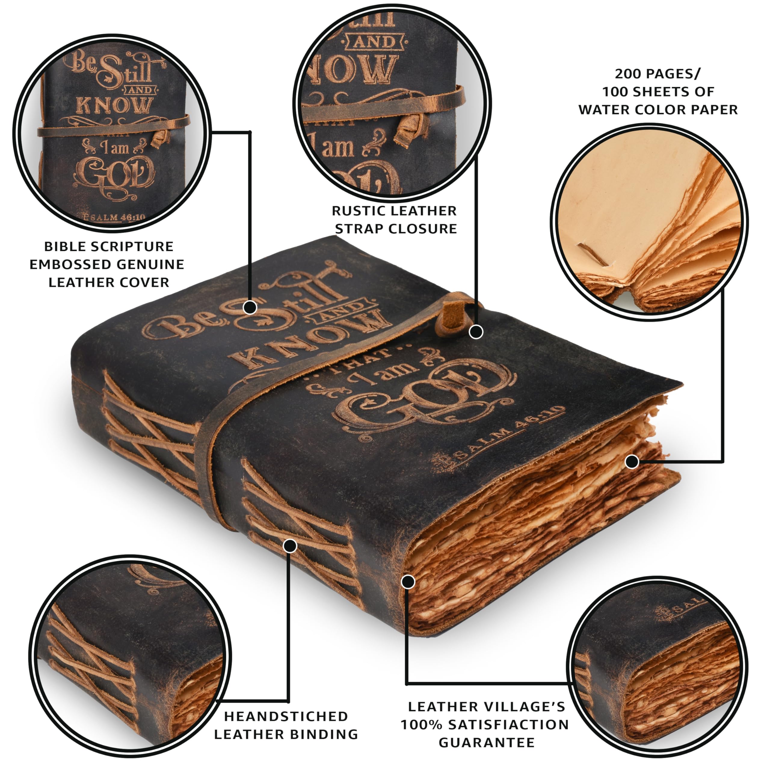 LEATHER VILLAGE Prayer Journal Psalm 46:10 Embossed Journal, 13x8 Inch Leather Bound Bible Study Journal - Image 3