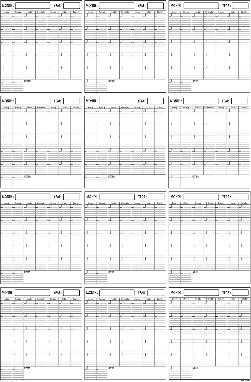 Buy SwiftGlimpse 32x48 Large Jumbo Oversized Erasable Laminated Blank Annual Yearly Wall