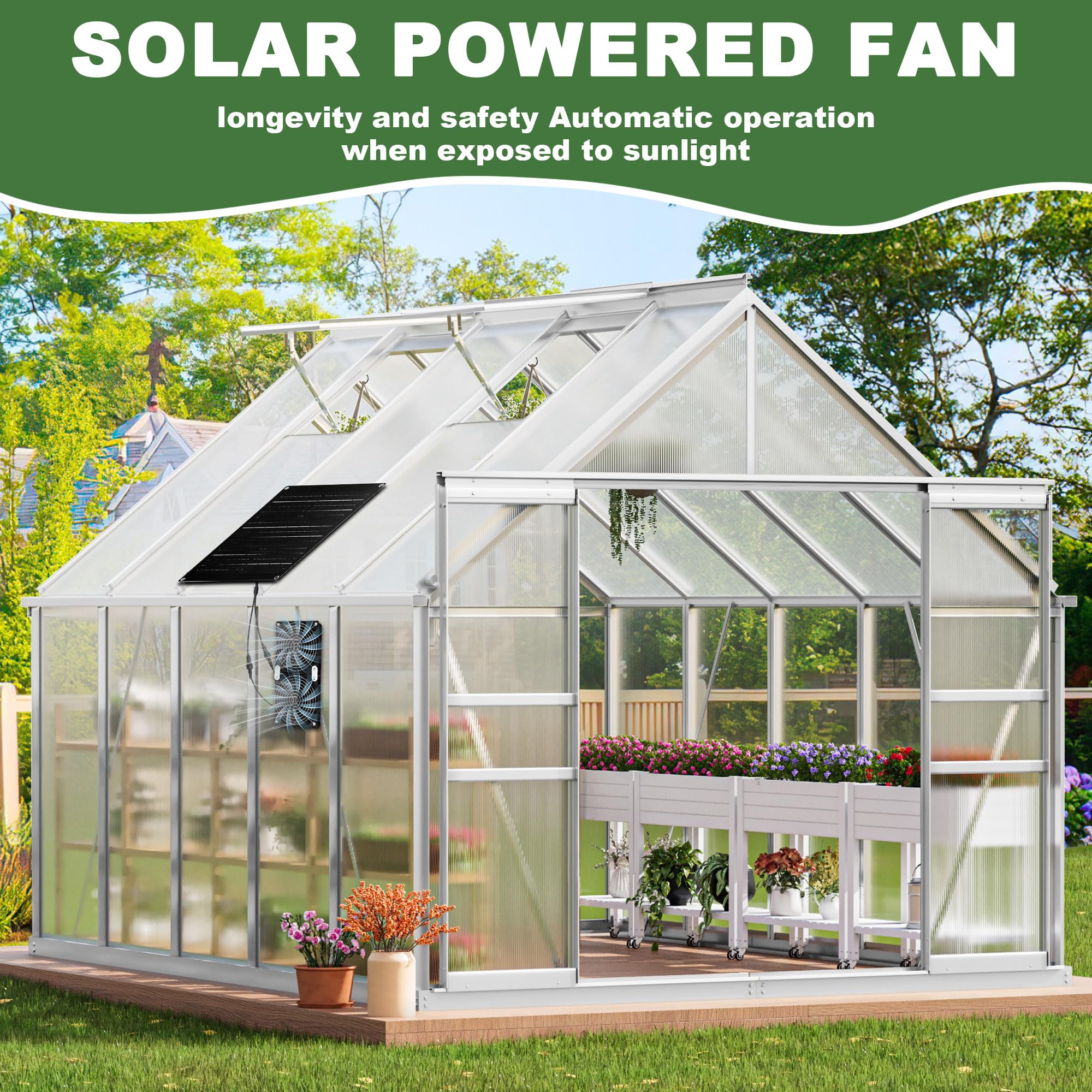 Ventilateur solaire 30 W - Panneau solaire - Étanchéité IPX7 - Montage sur prise d'échappement - Pour extérieur - Pour serre et poulailler