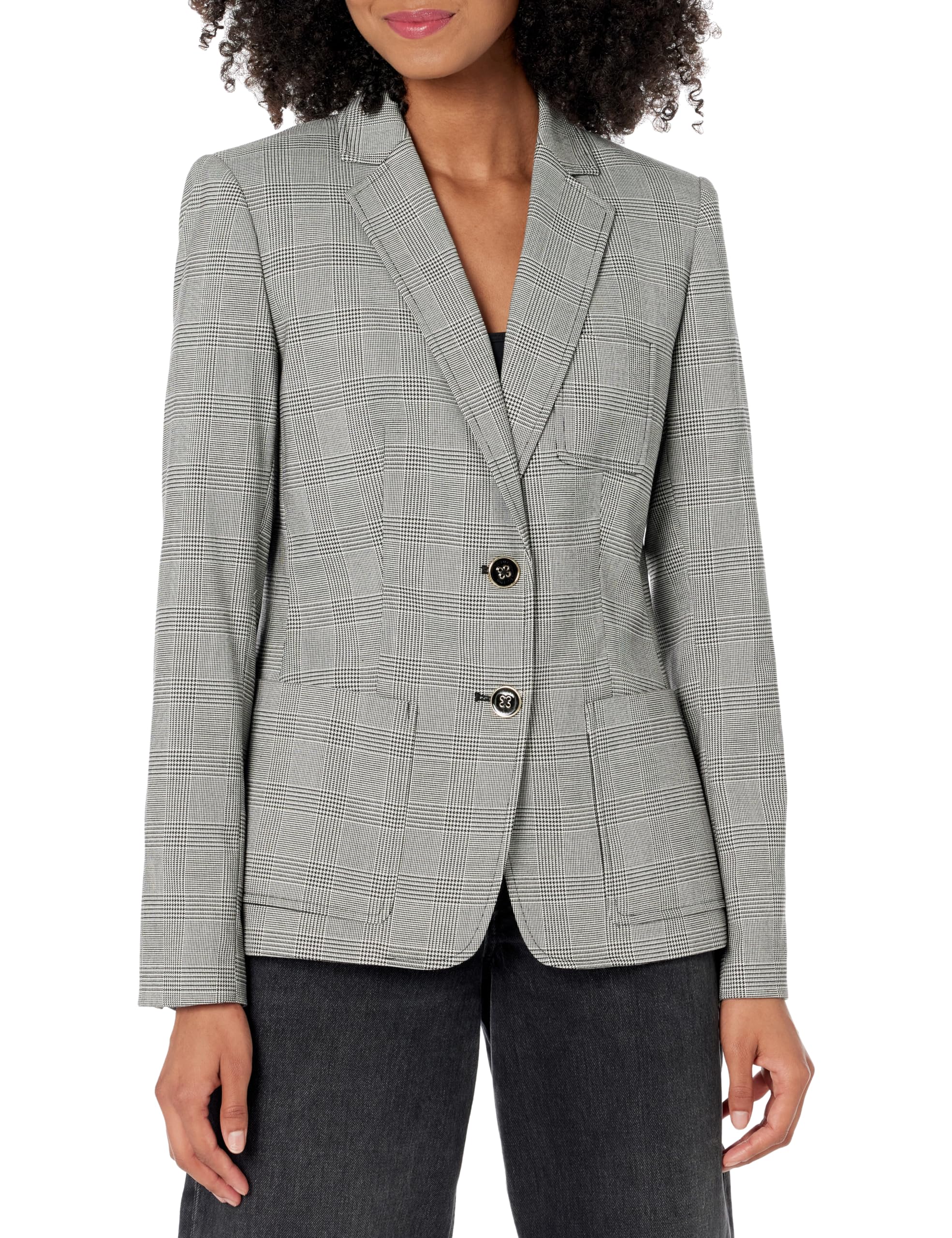 Tommy Hilfiger Women's Blazer – Business Jacket with Flattering Fit and Single-Button Closure, Black/Ivory, 10