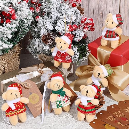 Miniatura 7 de Huquary Juego de 36 mini osos de peluche de 3 pulgadas para Navidad, juguete de peluche a granel, muñeco de oso pequeño y suave, llavero con cuerda