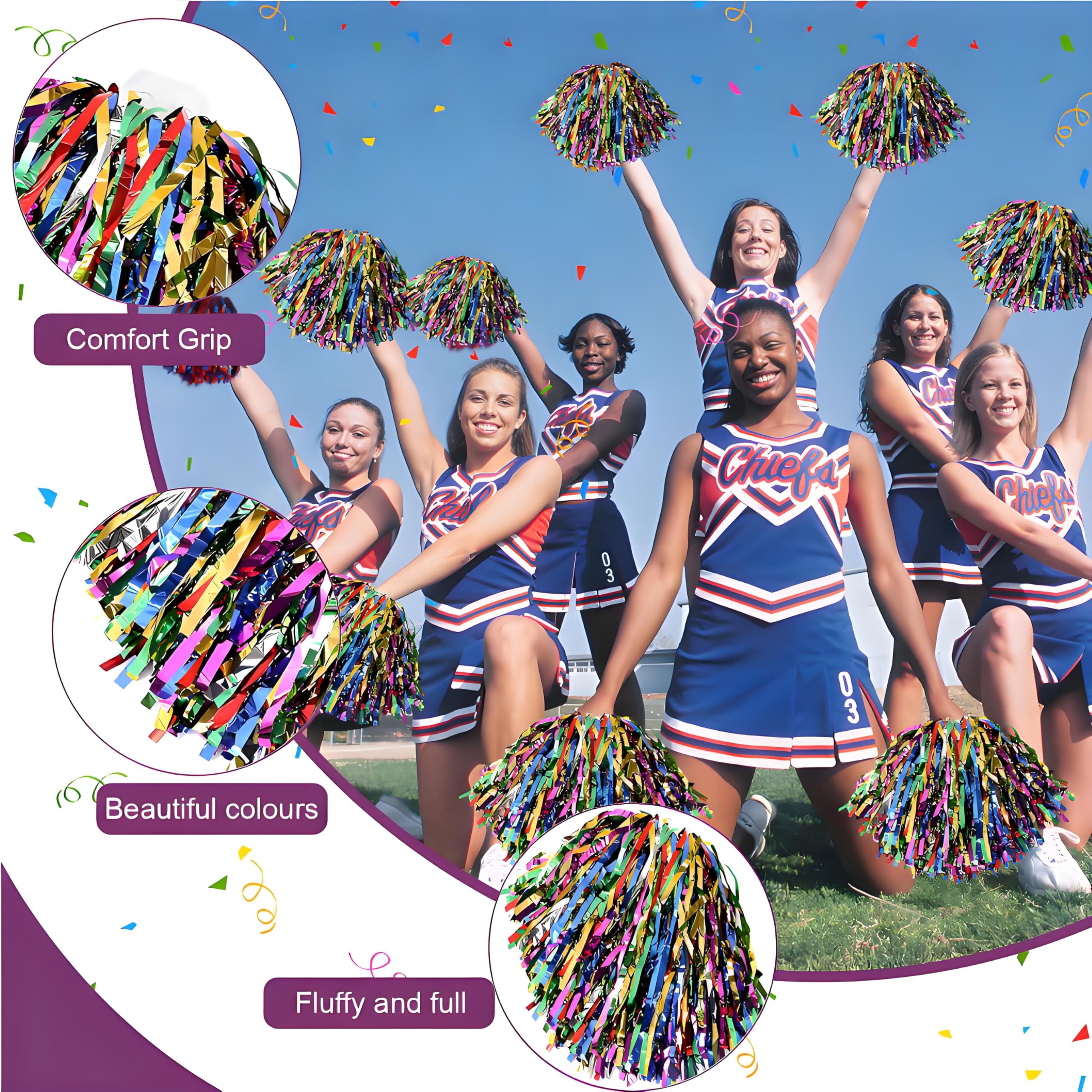 8 Piezas Pompones Animadora Pompones de Colores para Animadoras Pompones Animadora Niña Pompon Animadora con Asa para Eventos Deportivos Juegos Escolares Fiestas de Baile y Raves — view 4