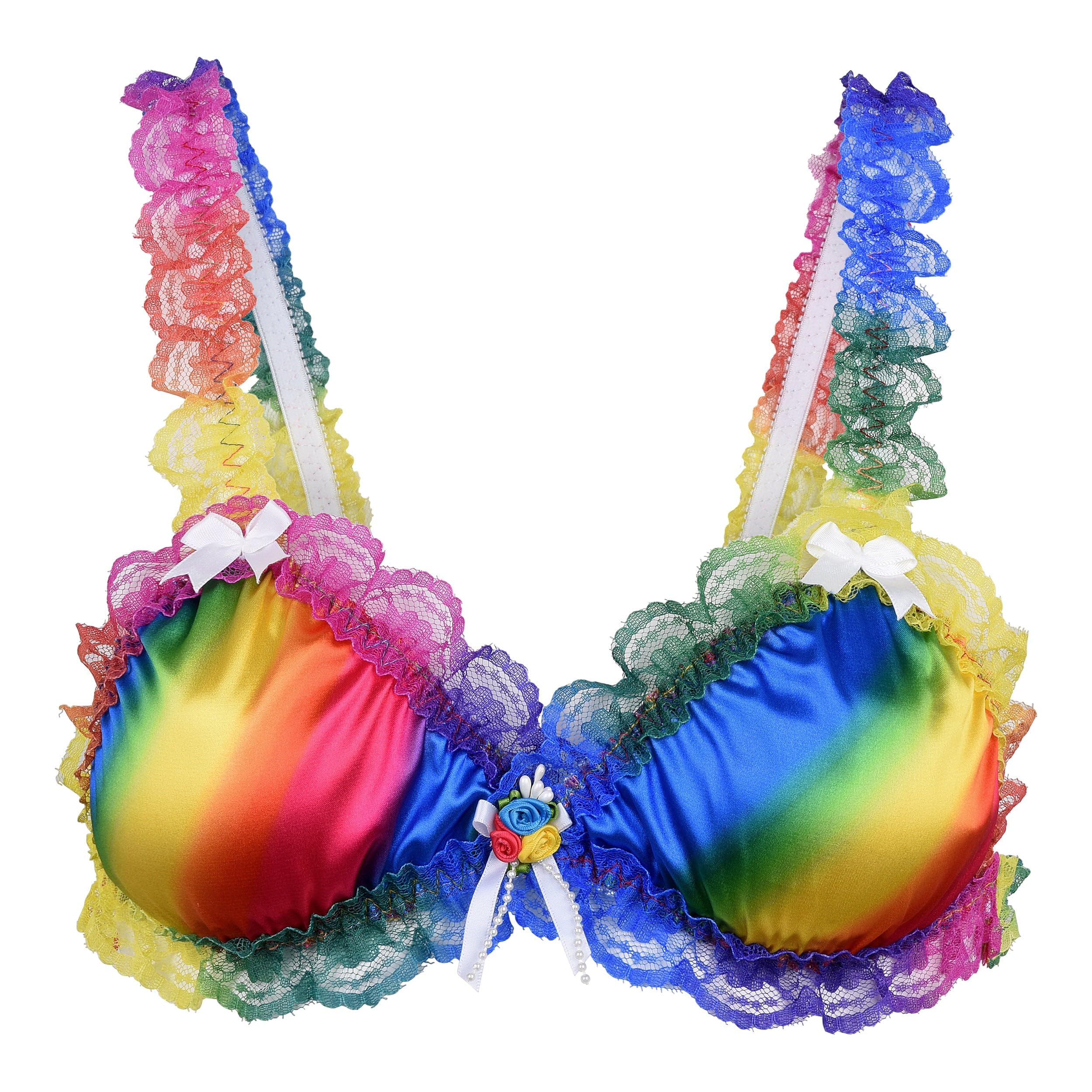Satini Satin Frilly Elasticated Bralette, Rainbow, S