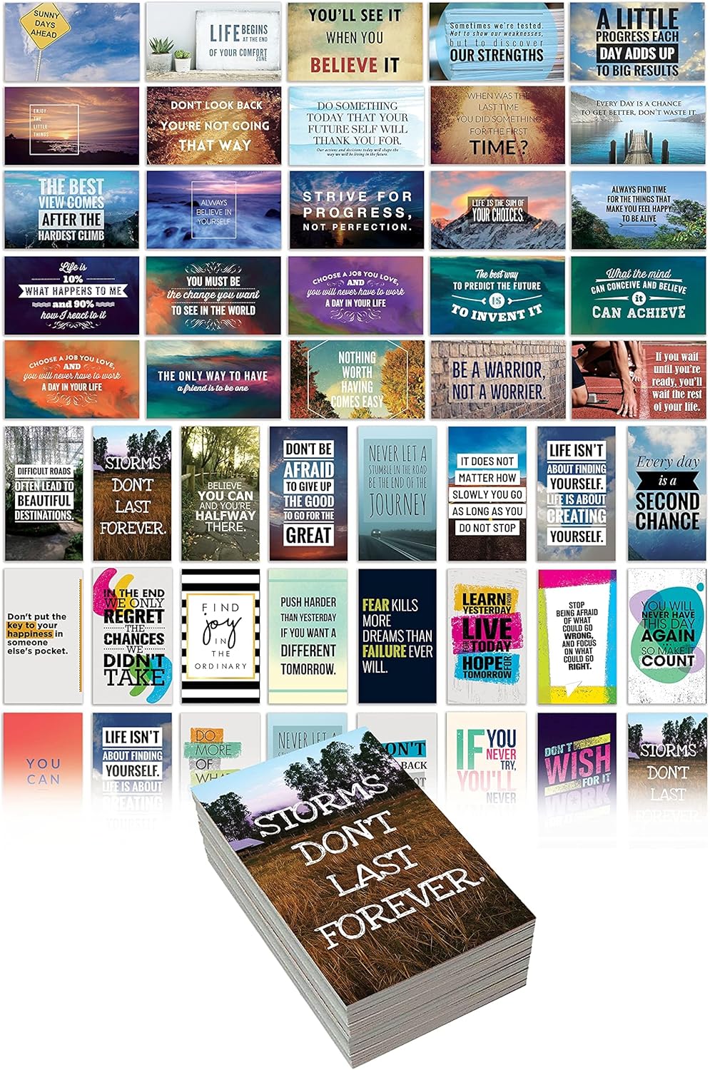 Better Office Products 120 Pack Motivational Inspirational Affirmation Cards - 60 Unique Assorted Designs - Encouragement Card Deck, 2" x 3.5" Business Card Size