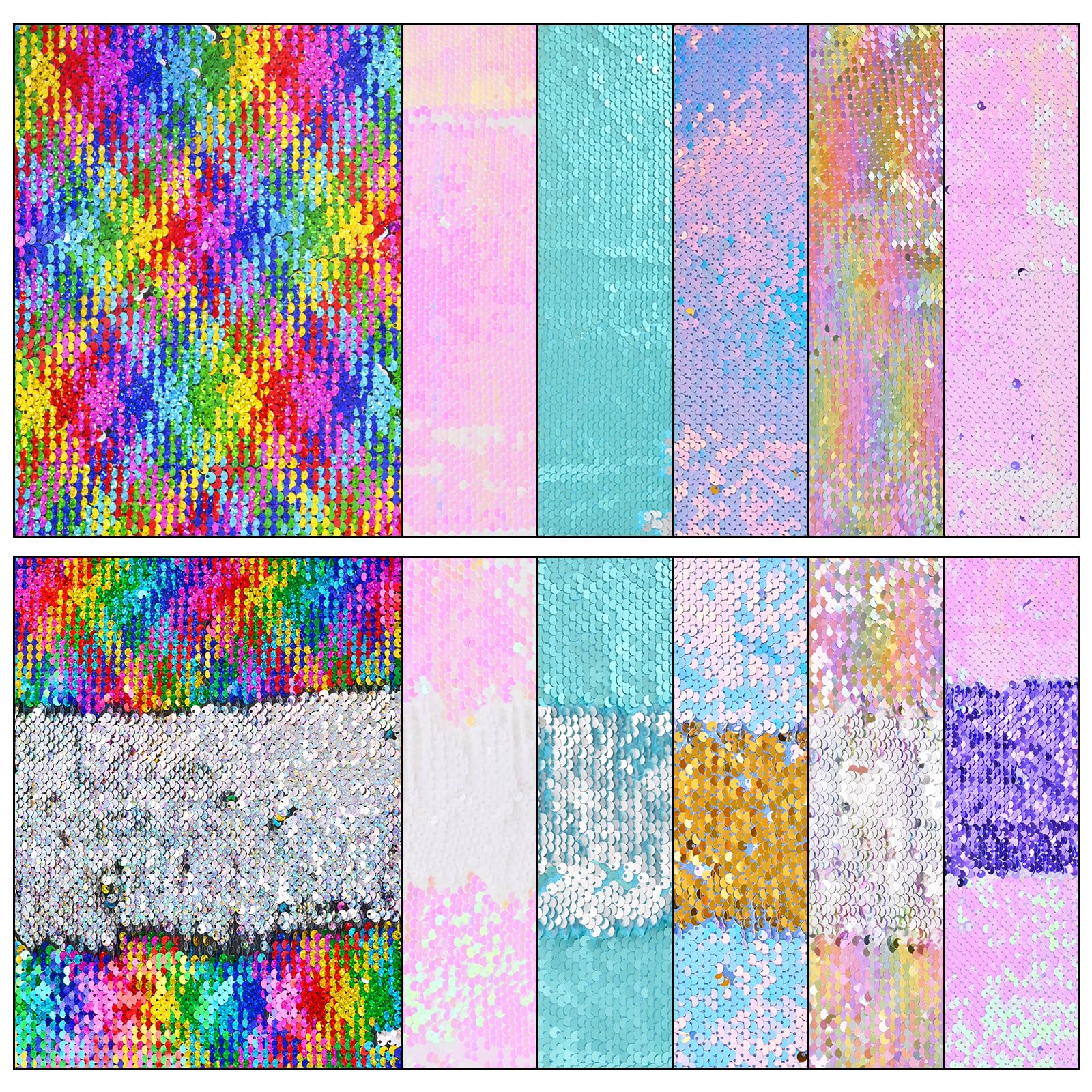Memogizz 12pcs A4 Size One-Side Reversible Glitter Sequin Fabric, Colourful Sensory Items Stimulation Craft for Kids, Hobby Craft Fabric Sheets (A4 Size Pink)
