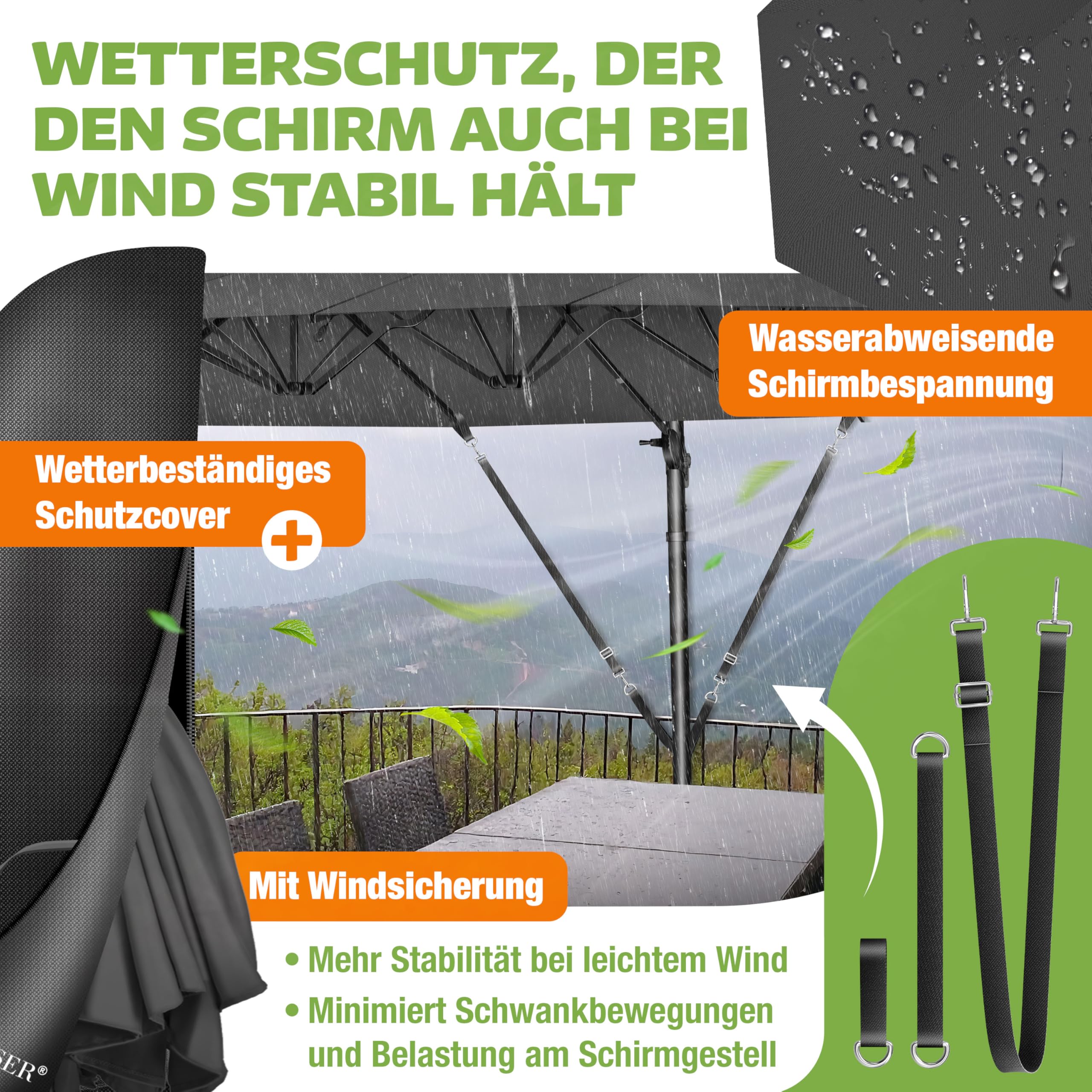 KESSER® Sonnenschirm Doppelsonnenschirm 4,6m x 2,7m | Ampelschirm Abdeckung & Windsicherung mit Kurbel & Ständer | Kurbelschirm Aluminium wasserabweisend | Neigbar Kippbar 360° Drehbar