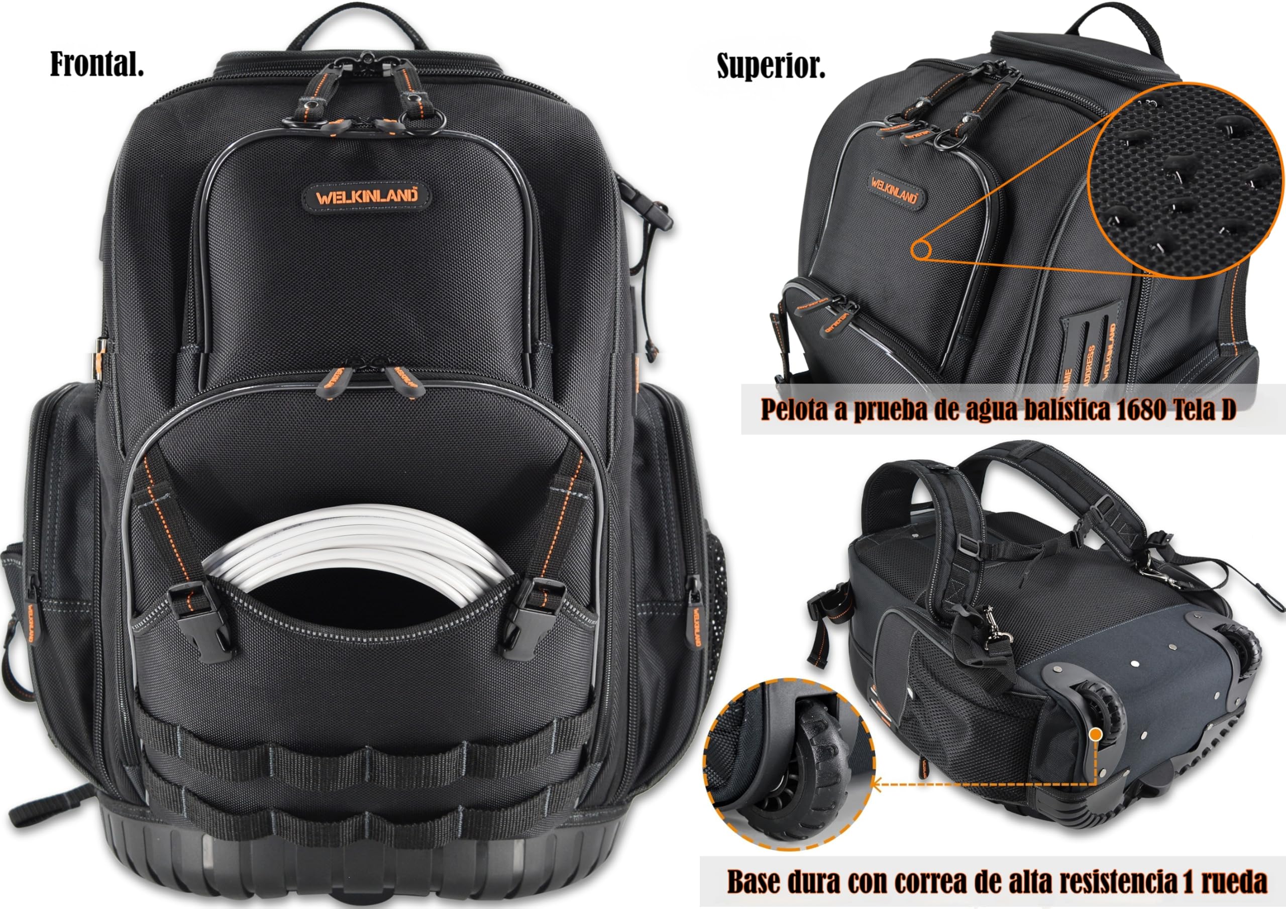 Mochila de Herramientas Con Ruedas de 72 Bolsillos, Bolsa Grande de Electricista Para Hombre