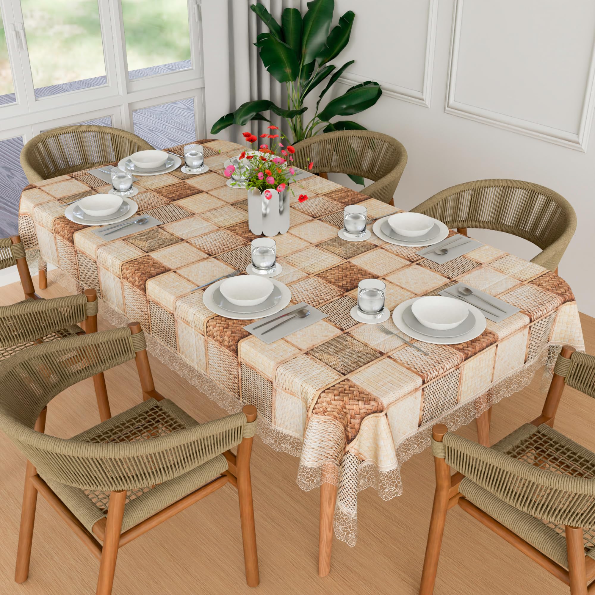 Kuber Industries Dining Table Cover - 60x90 Inch, 6 Seater, PVC Table Cloth, Waterproof, Brown-image-12