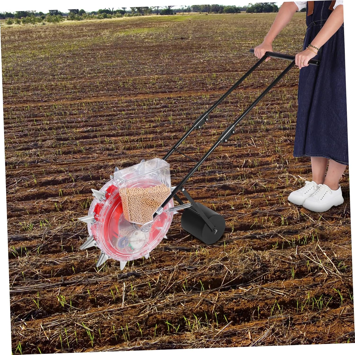 POPETPOP Hand-Push Sowing and Fertilizer Machine Broadcast Fertilizer Spreader Lawn Care