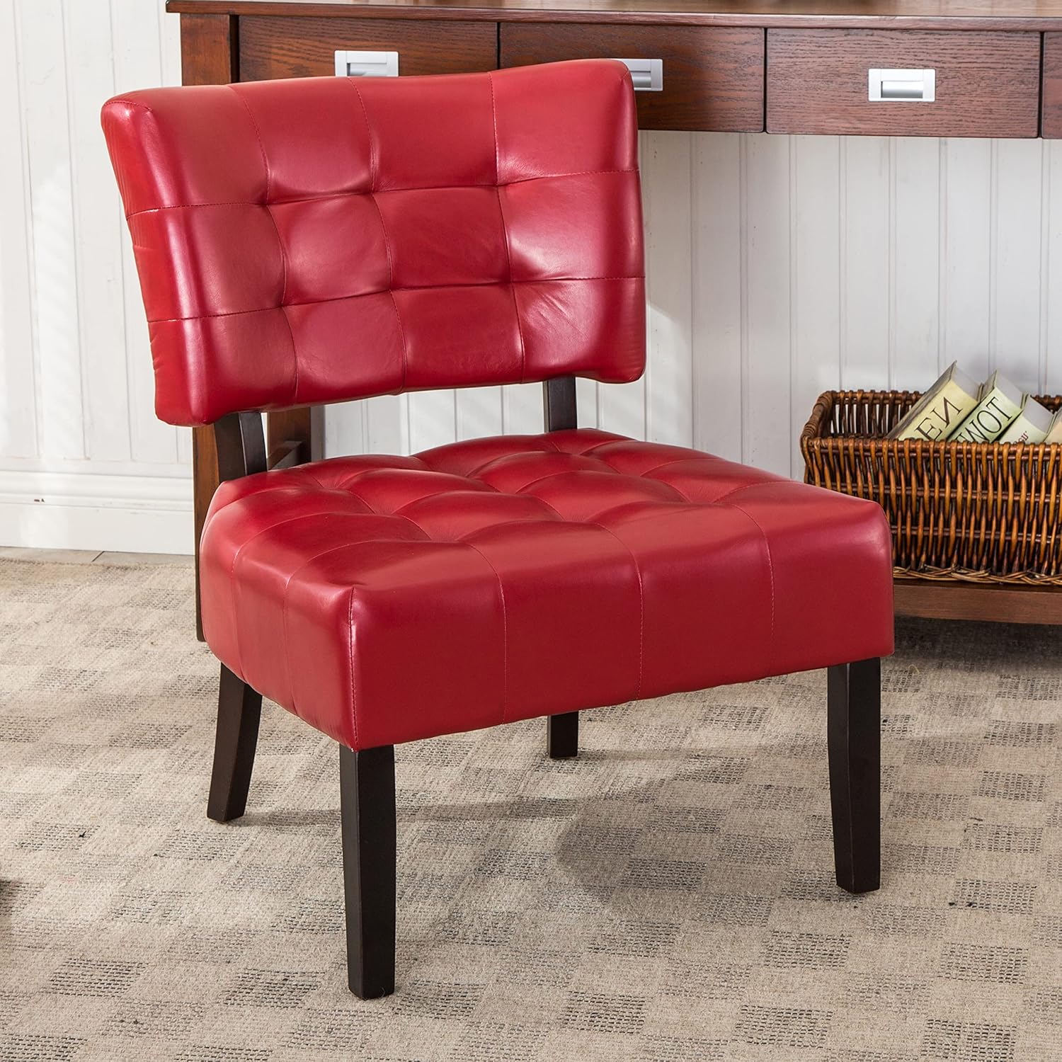 Calla PU Leather Tufted Accent Chair with Oversized Seating, Red