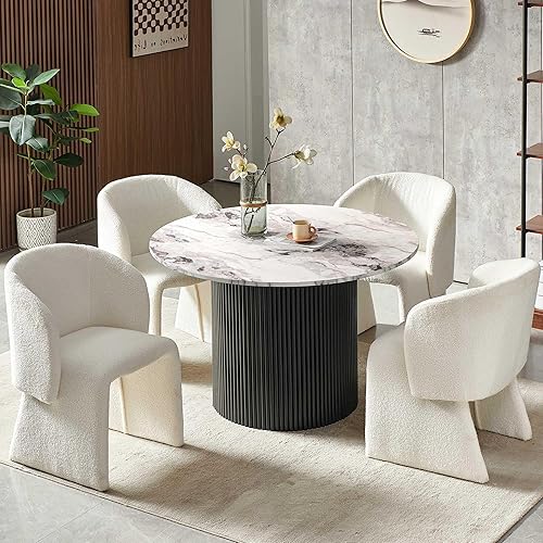 Miniatura 12 de Set de mesa de comedor Homedot para 4, mesa redonda de comedor estilo granja y 4 sillas de acento para comedor con respaldo curvo y apoyabrazos,