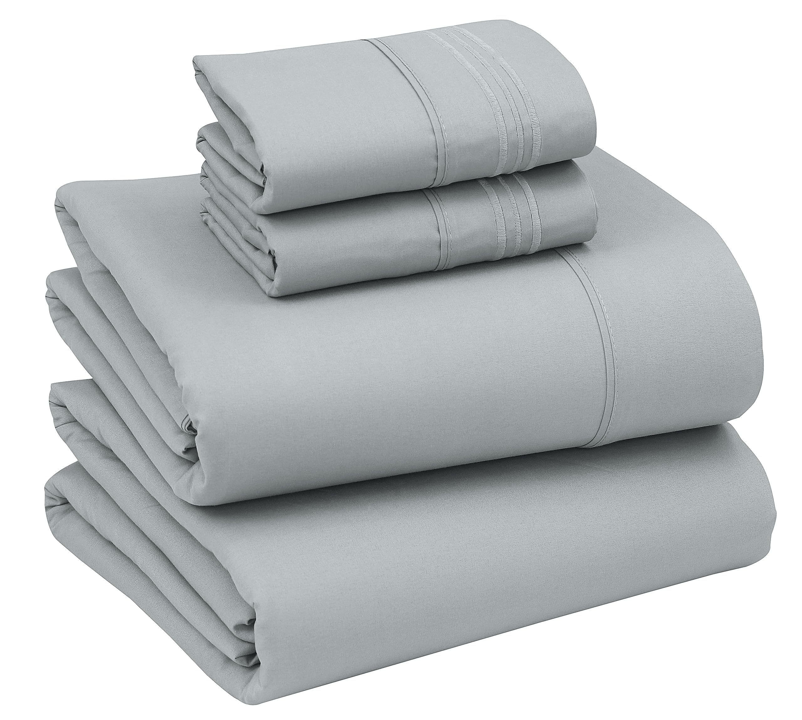 RUVANTI Queen Sheets Set, Brushed Microfiber Sheets 4 Pieces (1 Fitted Sheet, 1 Flat Sheet, 2 Pillowcases), with 15-inch Deep Pockets, Lightweight & Compfy Premium Hotel Bedding, Light Grey
