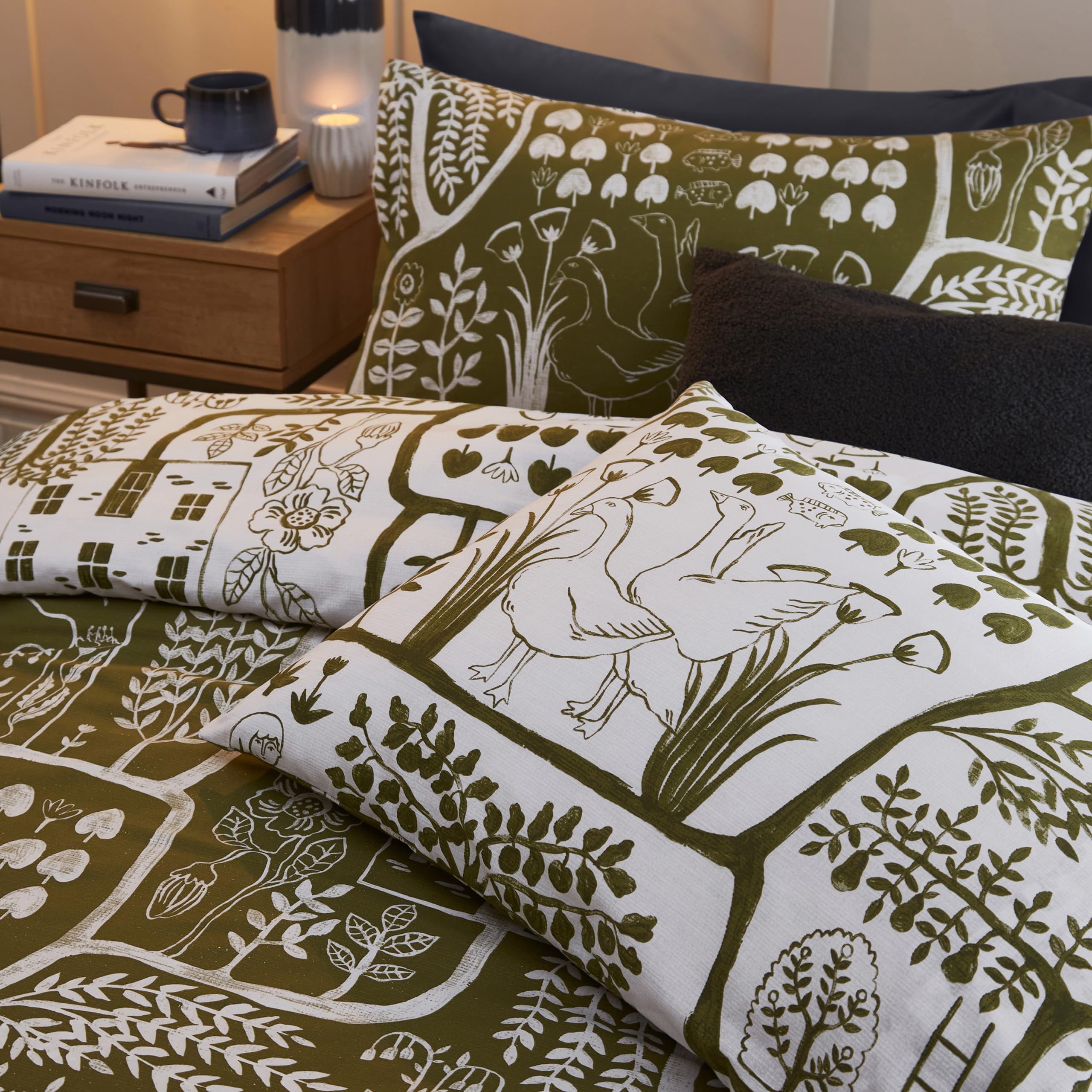furn. Frida - Set copripiumino matrimoniale, colore: muschio