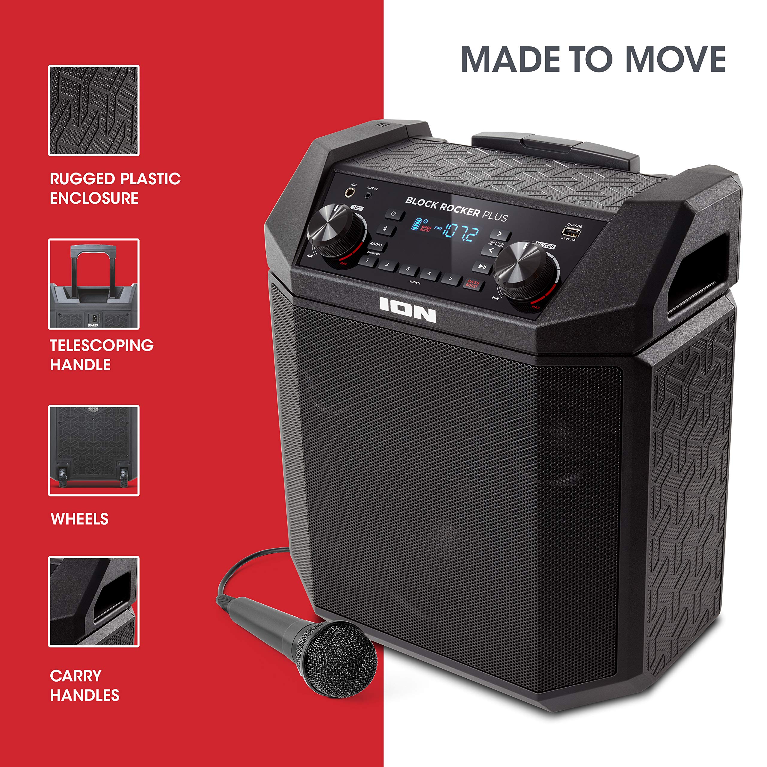 ION Audio Block Rocker Plus Portable Bluetooth Speaker 100W W/Battery