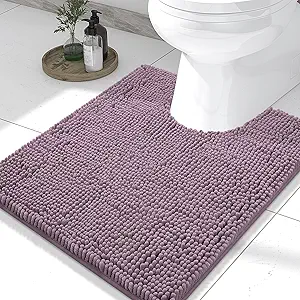 Smiry Luxury Chenille Toilet Rugs U-Shaped 24x20, Soft Absorbent Non-Slip Contour Bathroom Rugs for Toilet, Machine Washable Contoured Bath Mats, Deep Plum