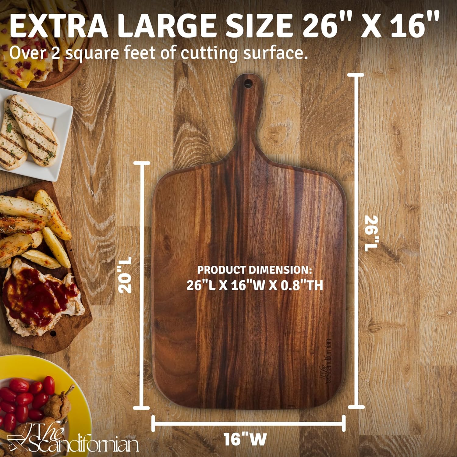 Walnut Wood Cutting Board | Jumbo Extra Large Size 26" x 16", Paddle Shape with Handle | Premium Elegant Handcrafted | Perfect for Entertaining