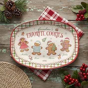 Custom Grandmas Favorite Cookies Plate, Gingerbread Plates, Personalized Santa Cookie Plate, Cookie Platter Christmas 6