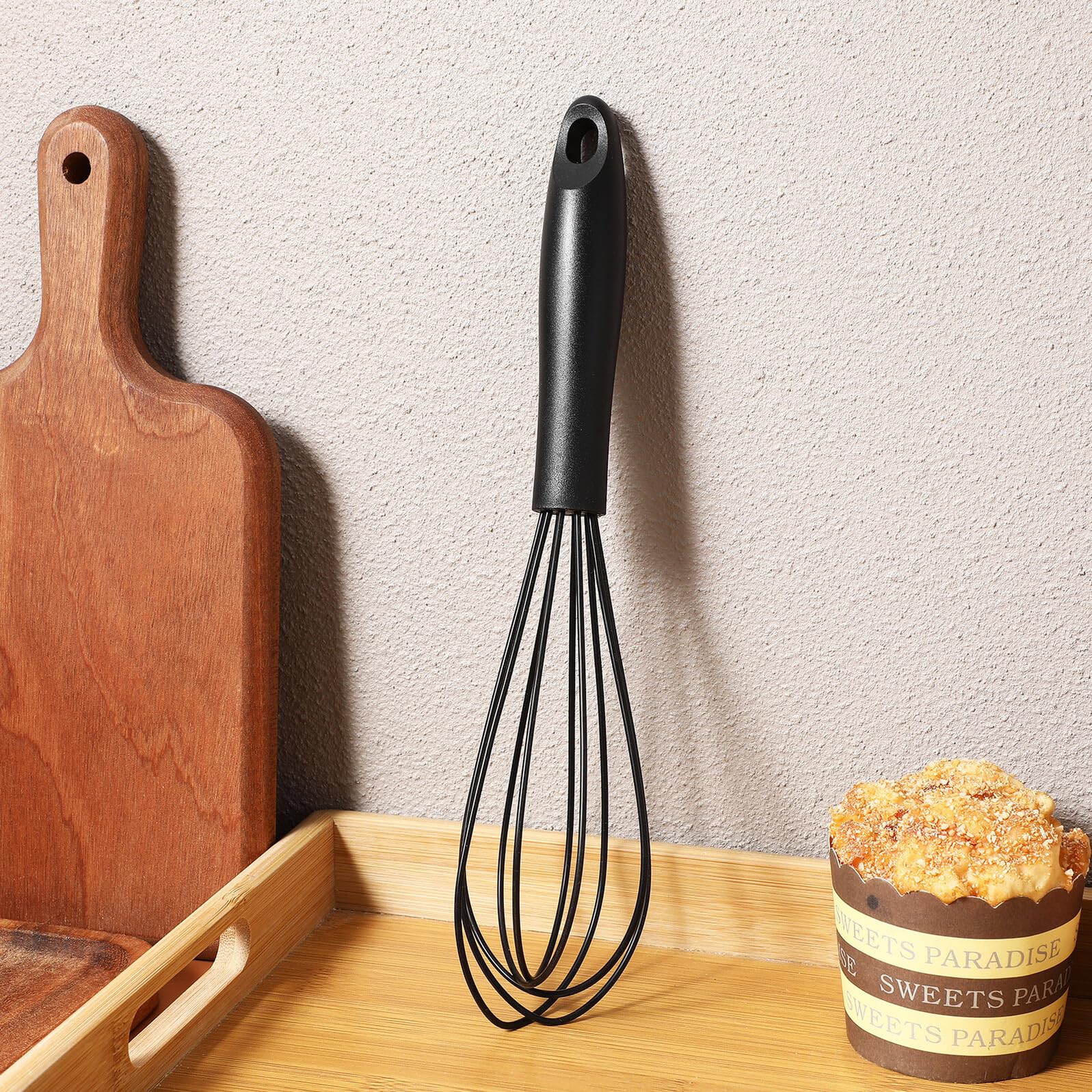 Homoyoyo Fouet à Ballon en Silicone Noir Manche Confortable et Acier Inoxydable 430, Ustensile Cuisine Multi-Fonctionnel pour Mélanger et Fouetter Facilement