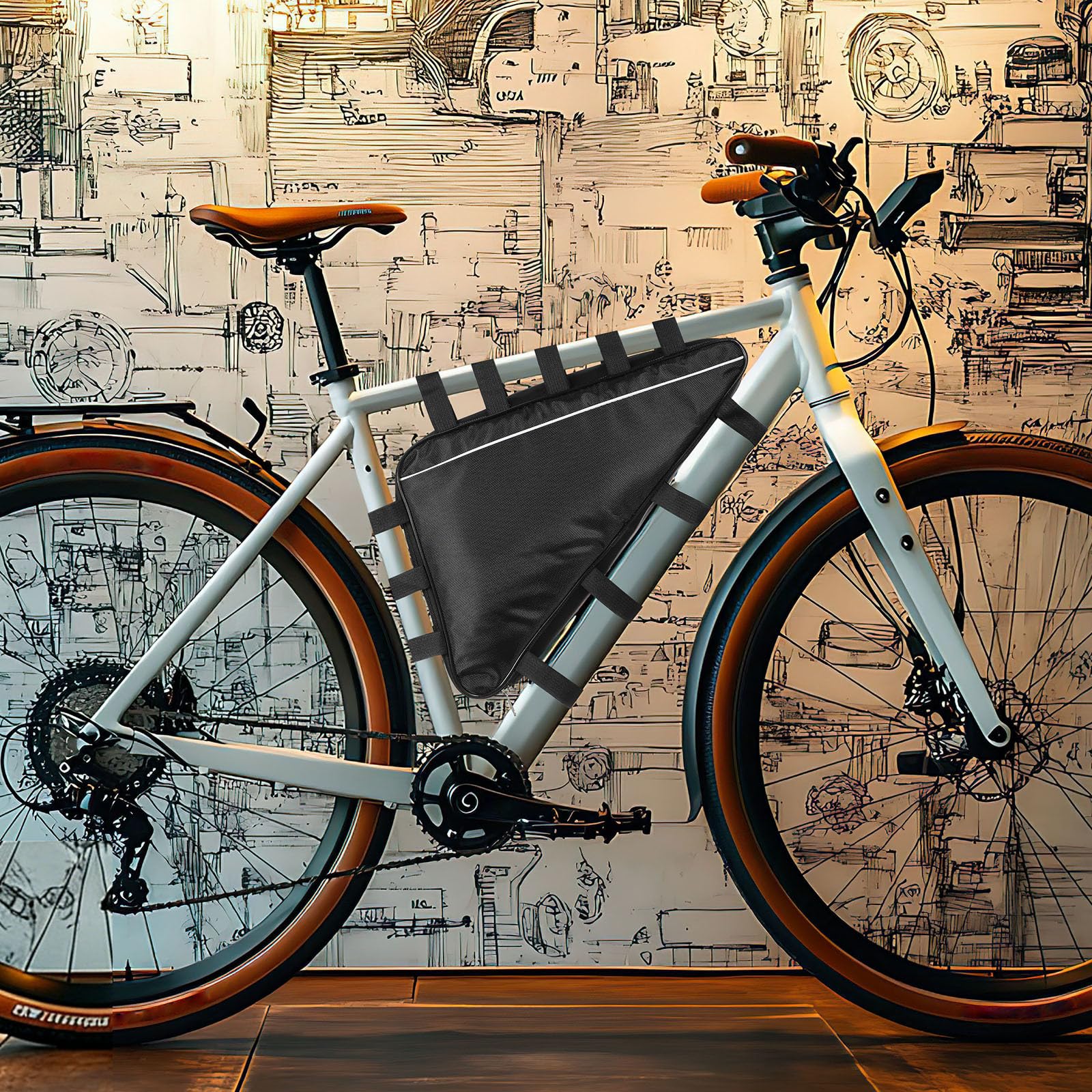 DOITOOL Borsa Triangolare Impermeabile da Telaio per Bicicletta, Ideale per Cellulare, Contanti, Attrezzi, Chiavi, Mini Pompa, Sport All'aria Aperta, 49x41x11 Cm, Tessuto Oxford, Nera.