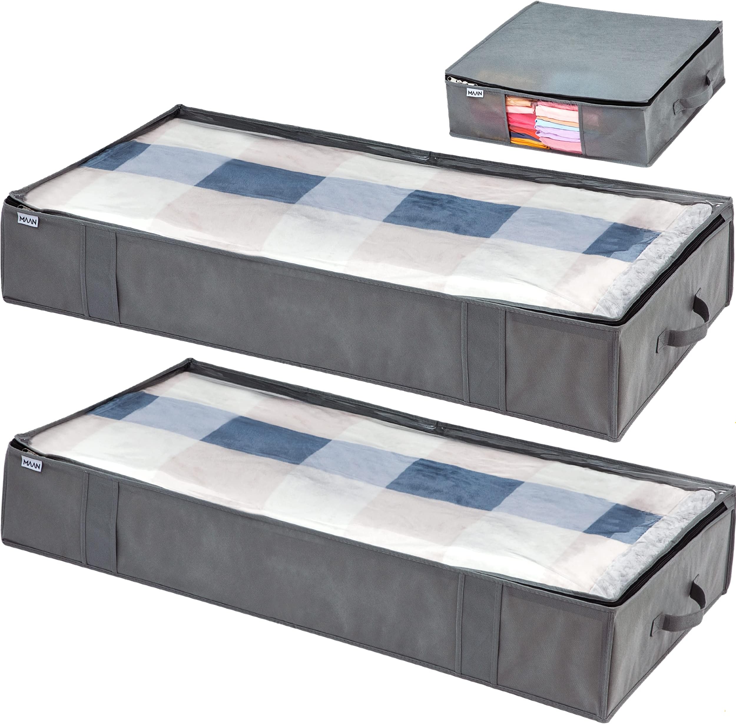 Underbed Storage Bag Organizer 3 Pack Large Capacity Storage Container with Strong Reinforced Handles, Store Blankets, Clear Window, Seasonal Clothing Comforters, Linen, Bedding (Ash Grey)