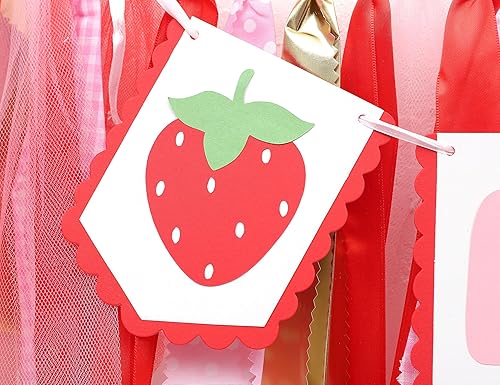 Miniatura 9 de Decoraciones de fiesta de fresa para primer cumpleaños, cartel de fresa para silla de bebé para accesorios de cabina de fotos y telón de fondo,