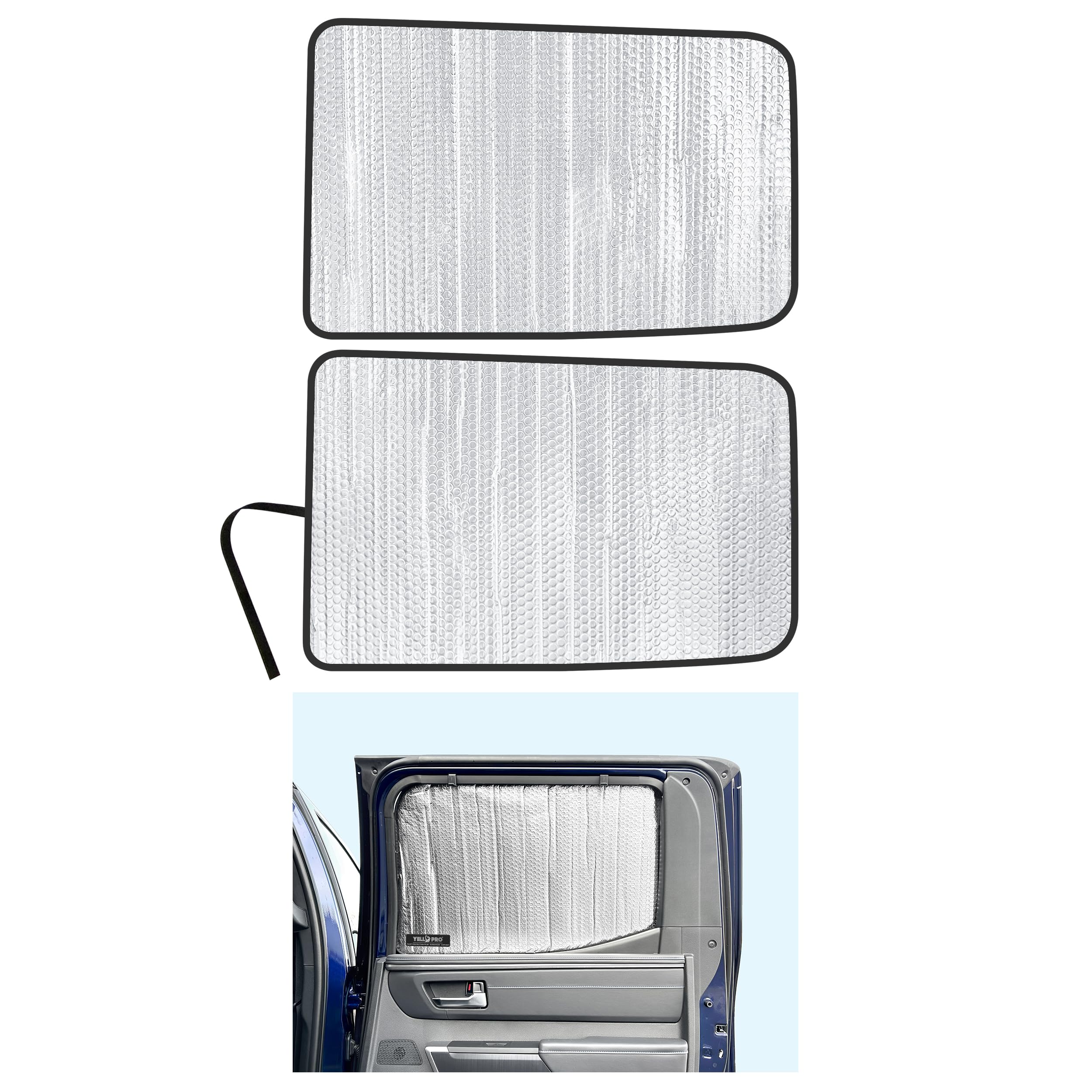 YelloPro Side Window Rear Seat Sunshade (Set of 2) Custom Fit for 2022 2023 2024 2025 Toyota Tundra, 4Dr 4Door Crew Max Cab, Sun Protection UV Reflector Insulated Accessories [Made in USA]