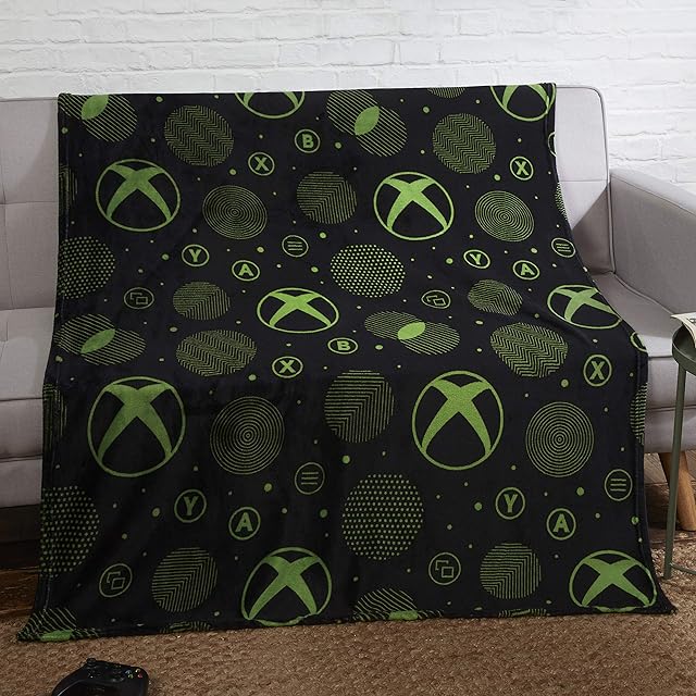 Coco Moon Xbox Sphere Green Gaming Bed Fleece Blanket Bedding Ideal Boys or Teen Gamer Bedroom Accessories Gifts Present