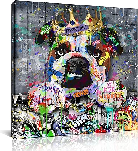 SIXTTART Decoración de pared de perro para decoración de dormitorio de adolescentes, lienzo de animales de grafiti, arte de pared para decoración de