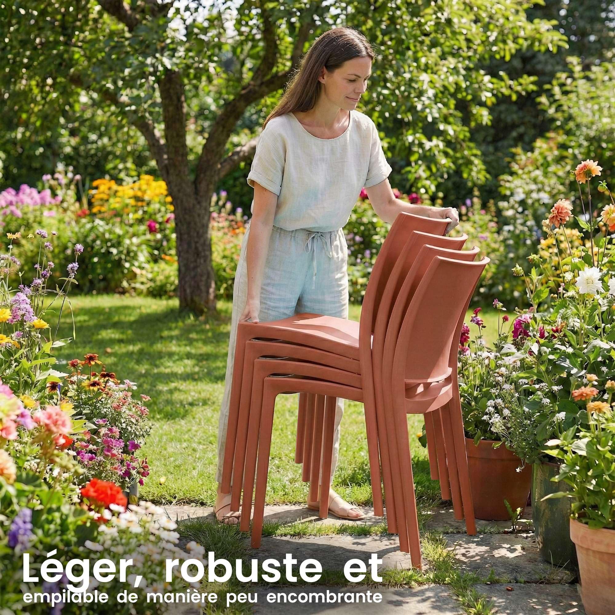CLP Chaise de Jardin empilable et resistante aux intemperies Meton, Fauteuil avec Dossier, Resistant aux UV, Chaise exterieure en Plastique, Couleur:Terracotta