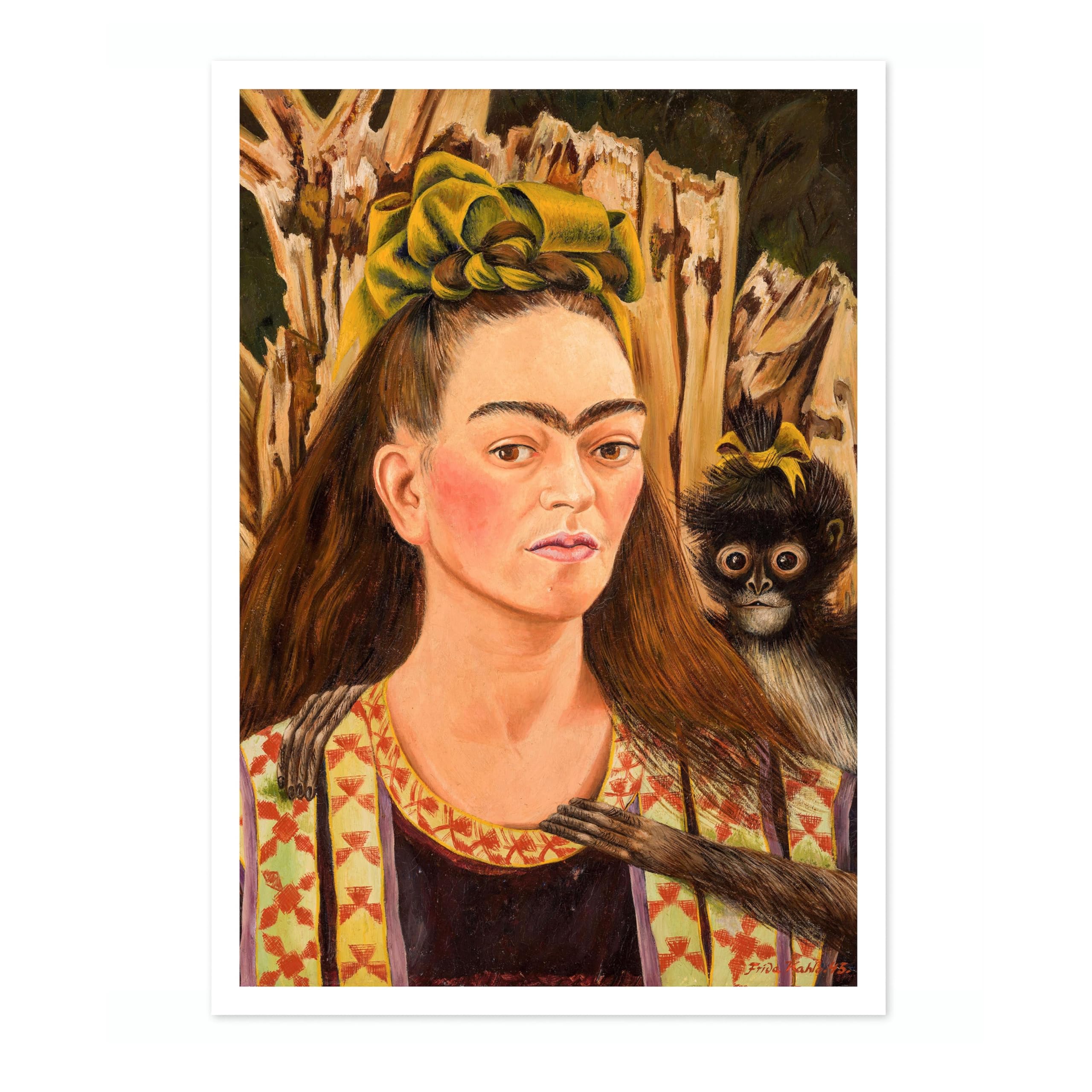 Self-Portrait With Monkey Frida Kahlo Poster, Classic Art Painting Print, Art Exhibition Neutral Wall Art, Vintage Minimalist Home Decor Picture, A5 (Print Only) - 21x14.8cm
