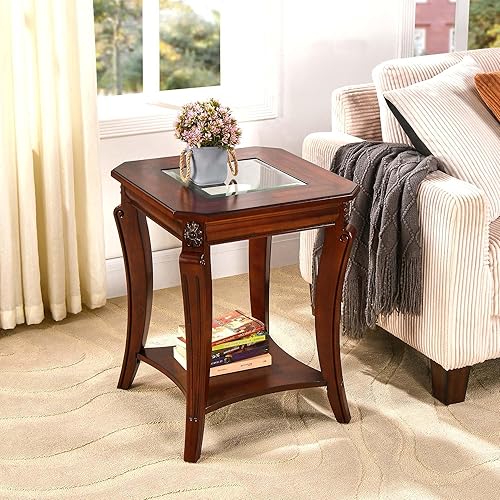 Miniatura 5 de Juego de 3 mesas de sala de estar, una mesa auxiliar y dos mesas auxiliares con parte superior de vidrio templado, sofá de mediados de siglo y mesa