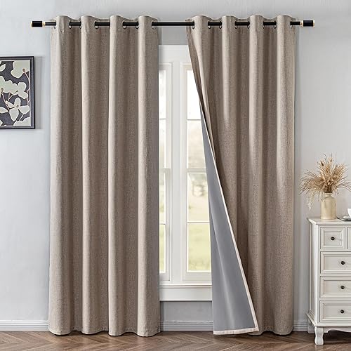 Miniatura 2 de Juego de 2 paneles de cortinas opacas de lino de 84 pulgadas de largo, cortinas 100% opacas para dormitorio, sala de estar, cortinas de